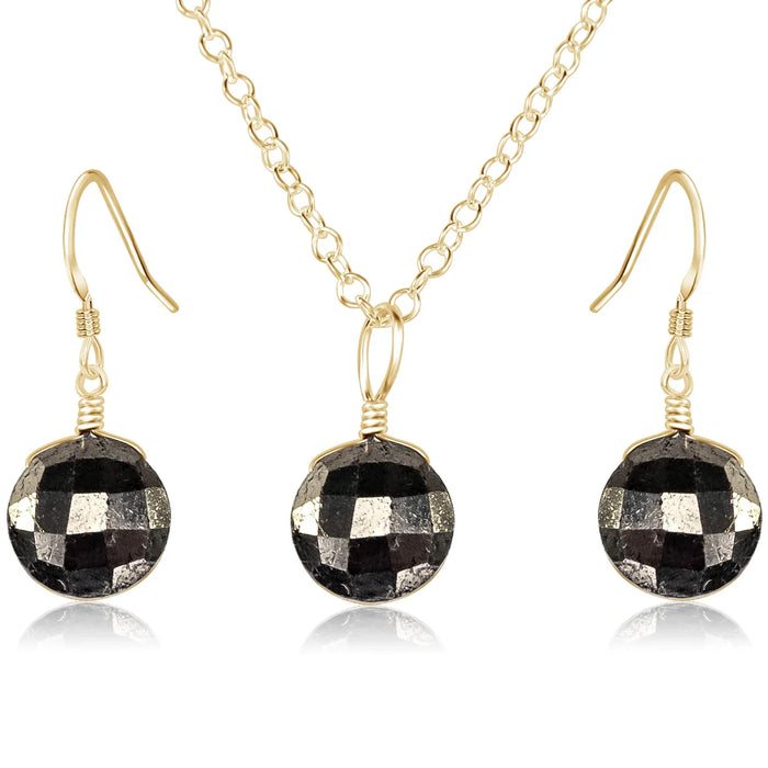 Faceted Pyrite Crystal Circle Jewellery Set