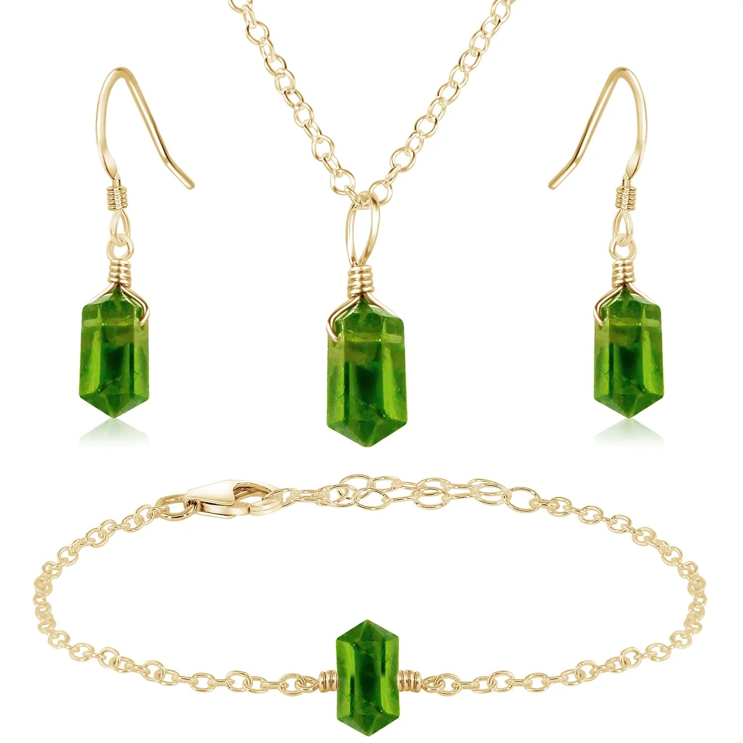 Peridot Double Terminated Crystal Jewellery Set