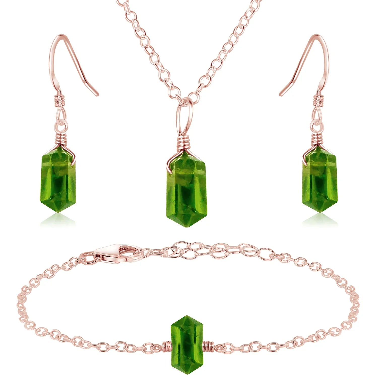 Peridot Double Terminated Crystal Jewellery Set