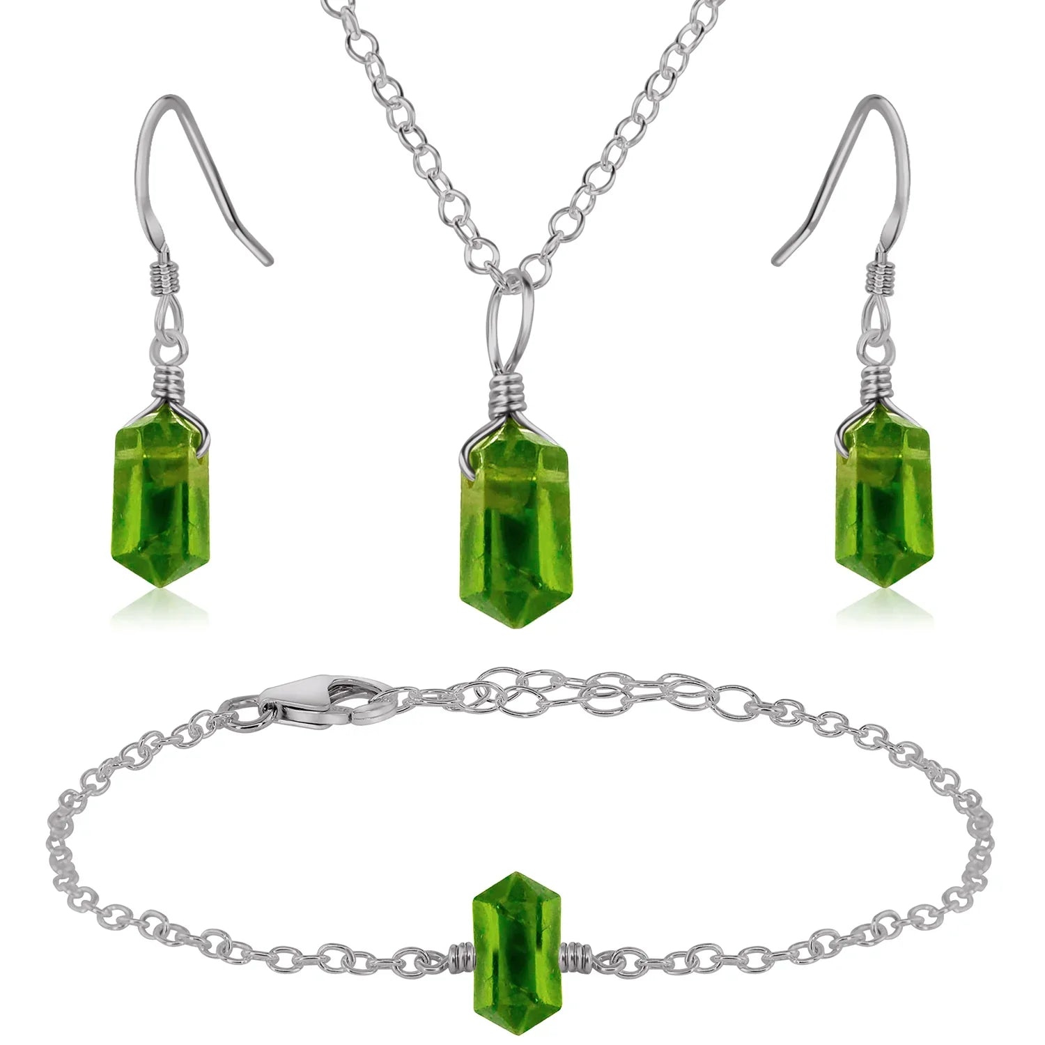 Peridot Double Terminated Crystal Jewellery Set
