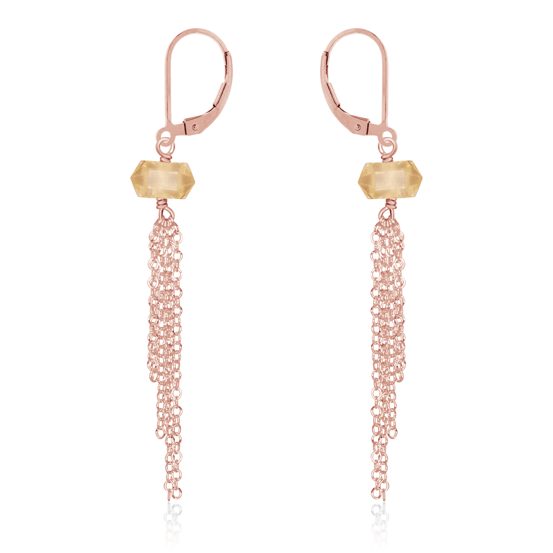 Citrine Double Terminated Crystal Point Tassel Earrings - Citrine Double Terminated Crystal Point Tassel Earrings - 14k Rose Gold Fill - Luna Tide Handmade Crystal Jewellery