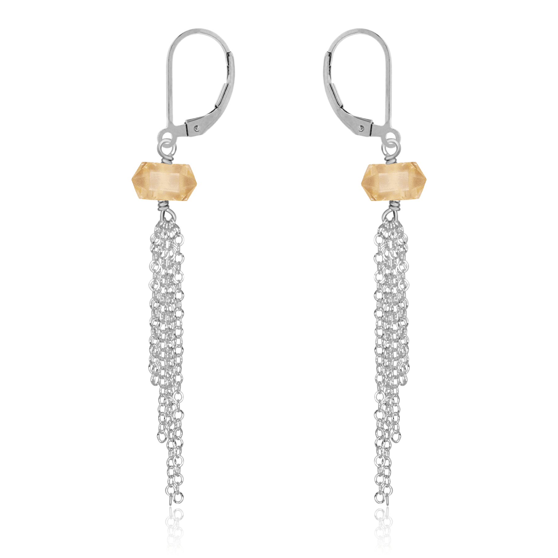 Citrine Double Terminated Crystal Point Tassel Earrings - Citrine Double Terminated Crystal Point Tassel Earrings - Sterling Silver - Luna Tide Handmade Crystal Jewellery