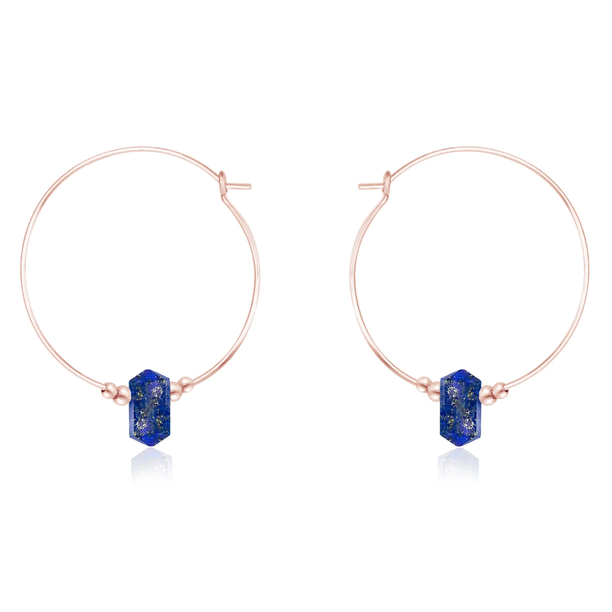 Large Hoop Lapis Lazuli Double Terminated Crystal Point Earrings