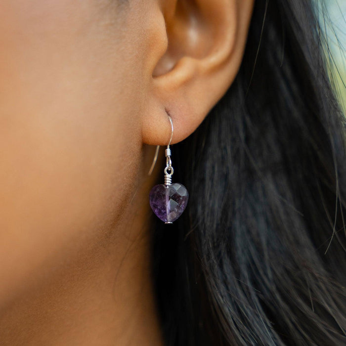 Custom Crystal Heart Dangle Earrings - Custom Crystal Heart Dangle Earrings - Sterling Silver - Luna Tide Handmade Crystal Jewellery