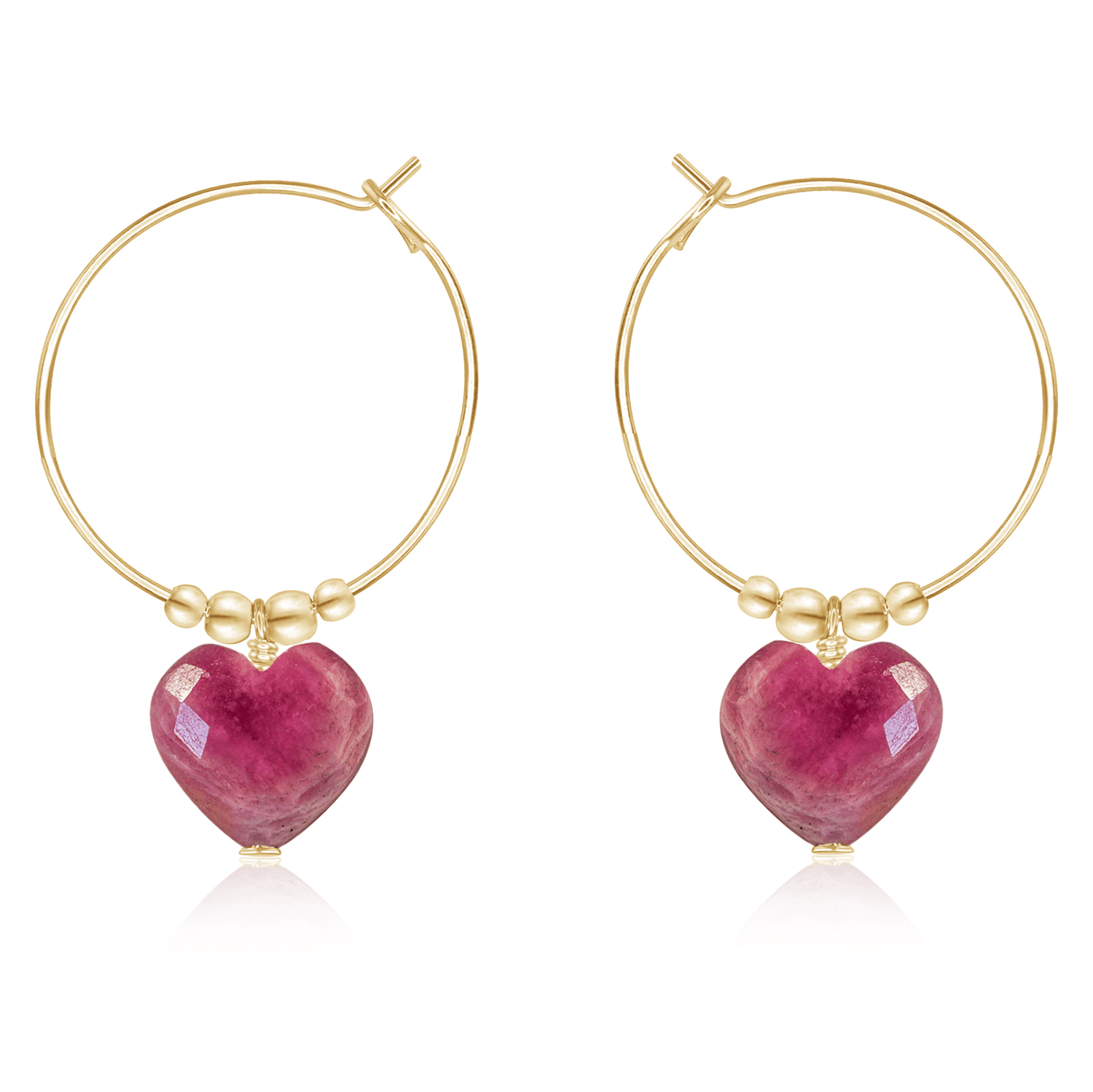 Ruby Crystal Heart Dangle Hoop Earrings - Ruby Crystal Heart Dangle Hoop Earrings - 14k Gold Fill - Luna Tide Handmade Crystal Jewellery