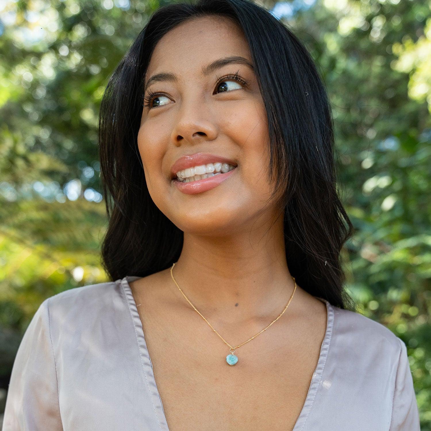 Larimar Crystal Heart Pendant Necklace - Larimar Crystal Heart Pendant Necklace - Sterling Silver / Cable - Luna Tide Handmade Crystal Jewellery