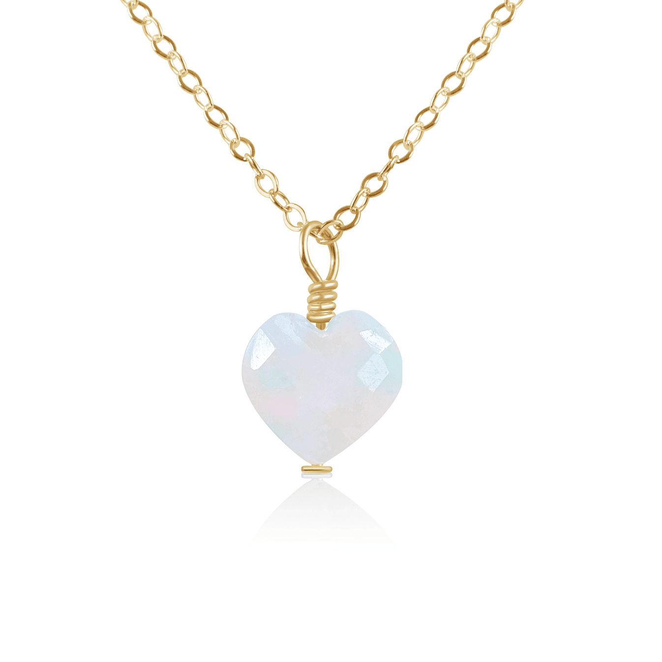 Rainbow Moonstone Crystal Heart Pendant Necklace - Rainbow Moonstone Crystal Heart Pendant Necklace - 14k Gold Fill / Cable - Luna Tide Handmade Crystal Jewellery