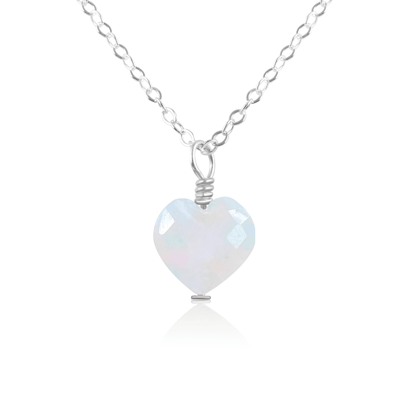 Rainbow Moonstone Crystal Heart Pendant Necklace - Rainbow Moonstone Crystal Heart Pendant Necklace - Sterling Silver / Cable - Luna Tide Handmade Crystal Jewellery