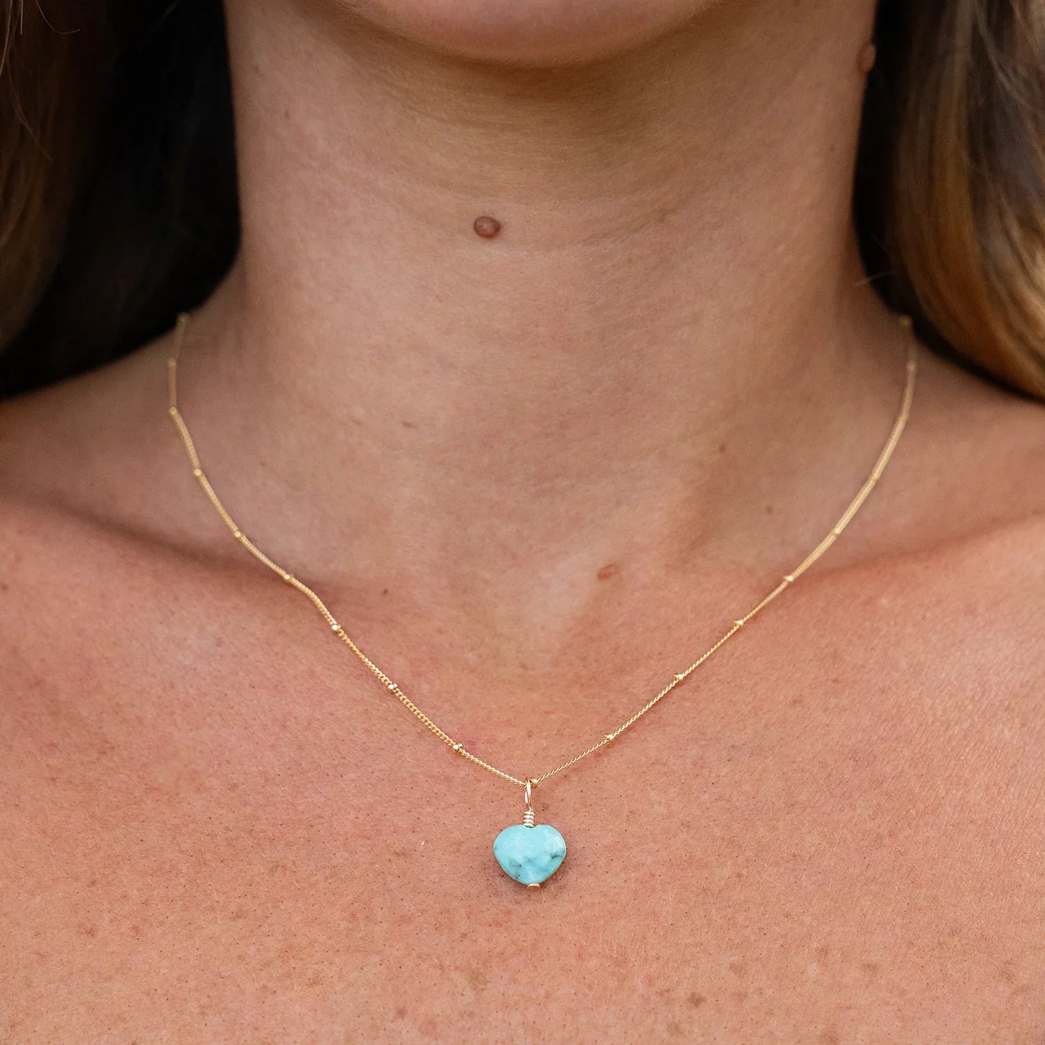 Turquoise Crystal Heart Pendant Necklace