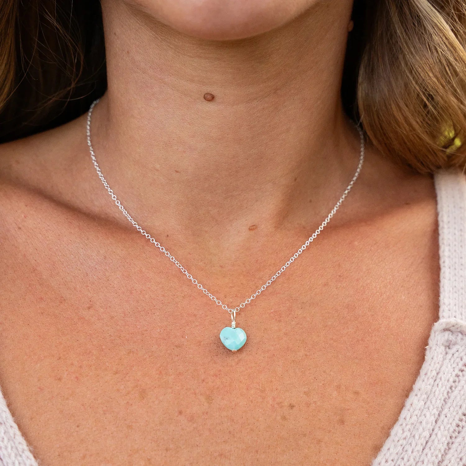 Turquoise Crystal Heart Pendant Necklace