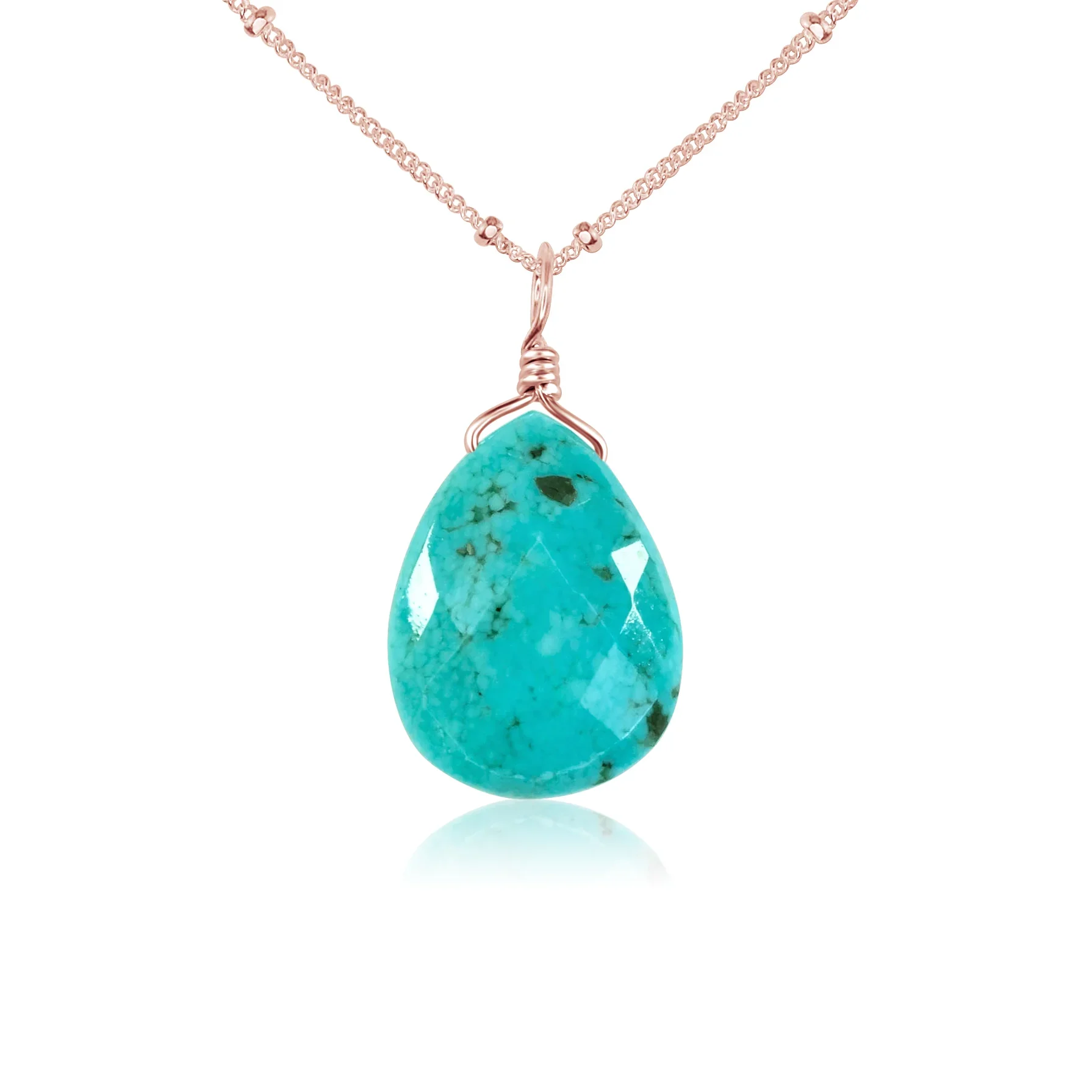 Large Turquoise Faceted Teardrop Crystal Pendant Necklace