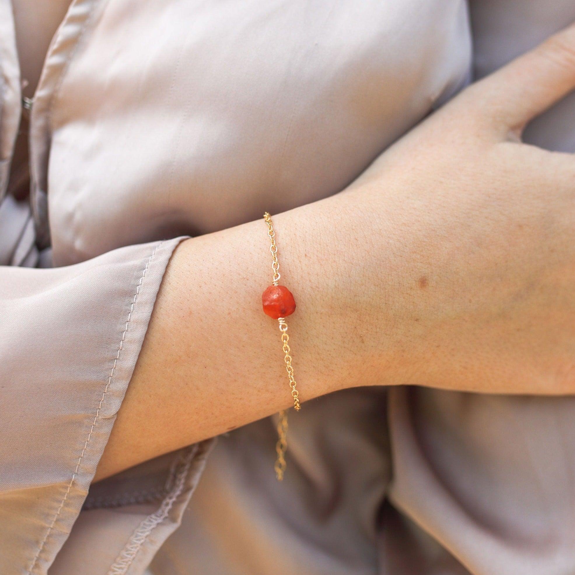 Raw Carnelian Crystal Jewellery Set - Raw Carnelian Crystal Jewellery Set - 14k Gold Fill / Cable / Necklace & Earrings & Bracelet - Luna Tide Handmade Crystal Jewellery