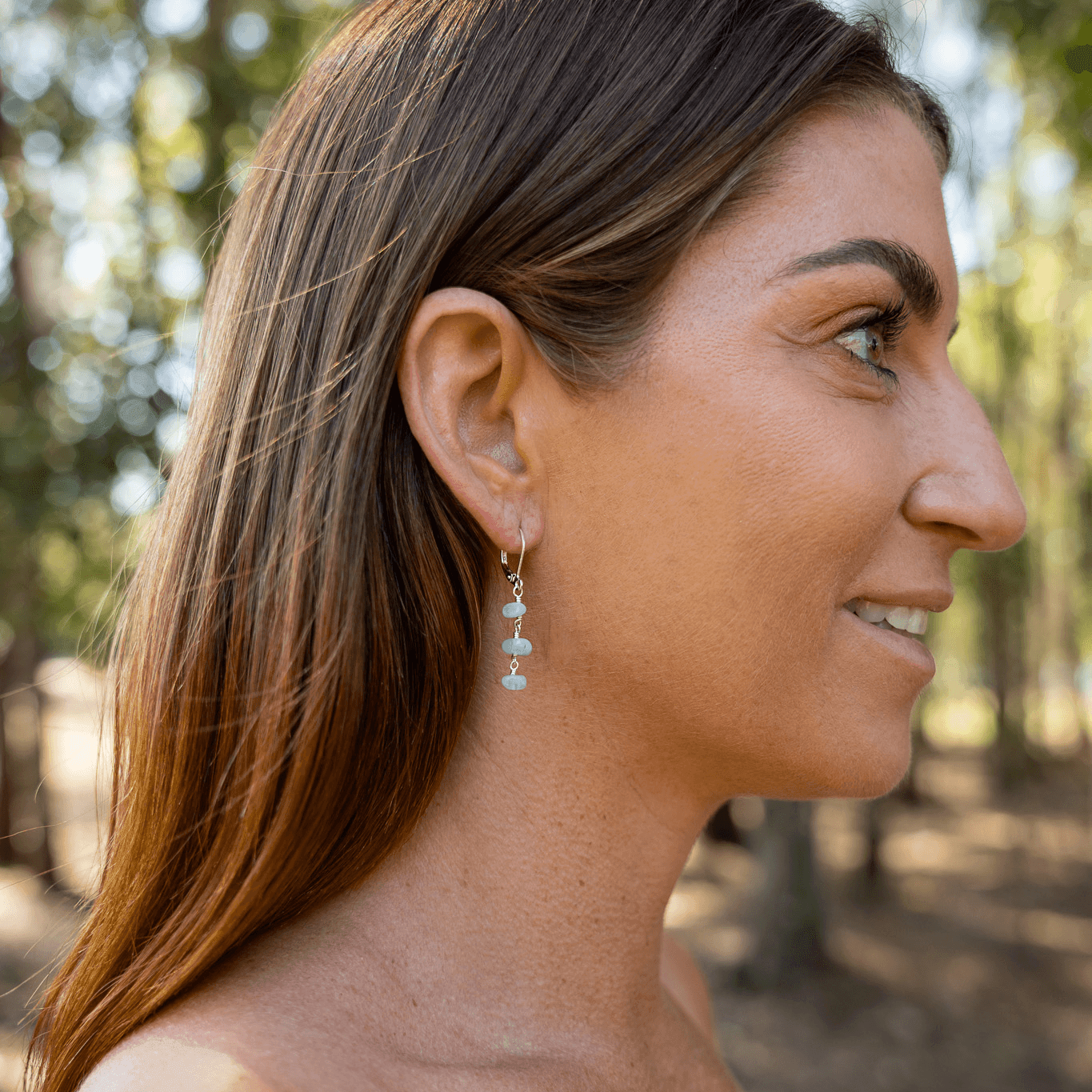 Aquamarine Crystal Beaded Chain Dangle Leverback Earrings - Aquamarine Crystal Beaded Chain Dangle Leverback Earrings - Sterling Silver - Luna Tide Handmade Crystal Jewellery