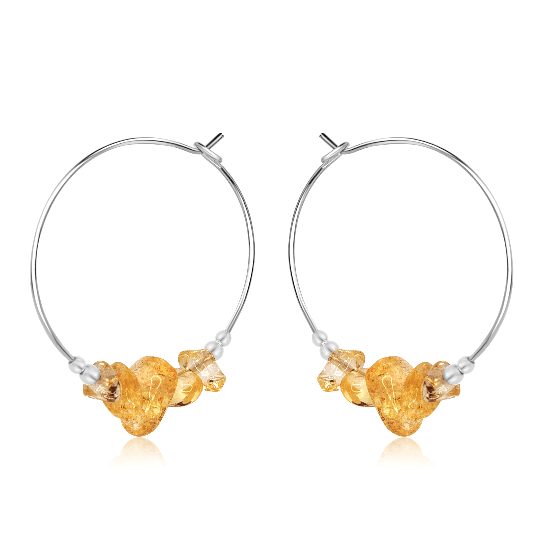 Citrine Crystal Chip Large Hoop Earrings - Citrine Crystal Chip Large Hoop Earrings - Sterling Silver - Luna Tide Handmade Crystal Jewellery