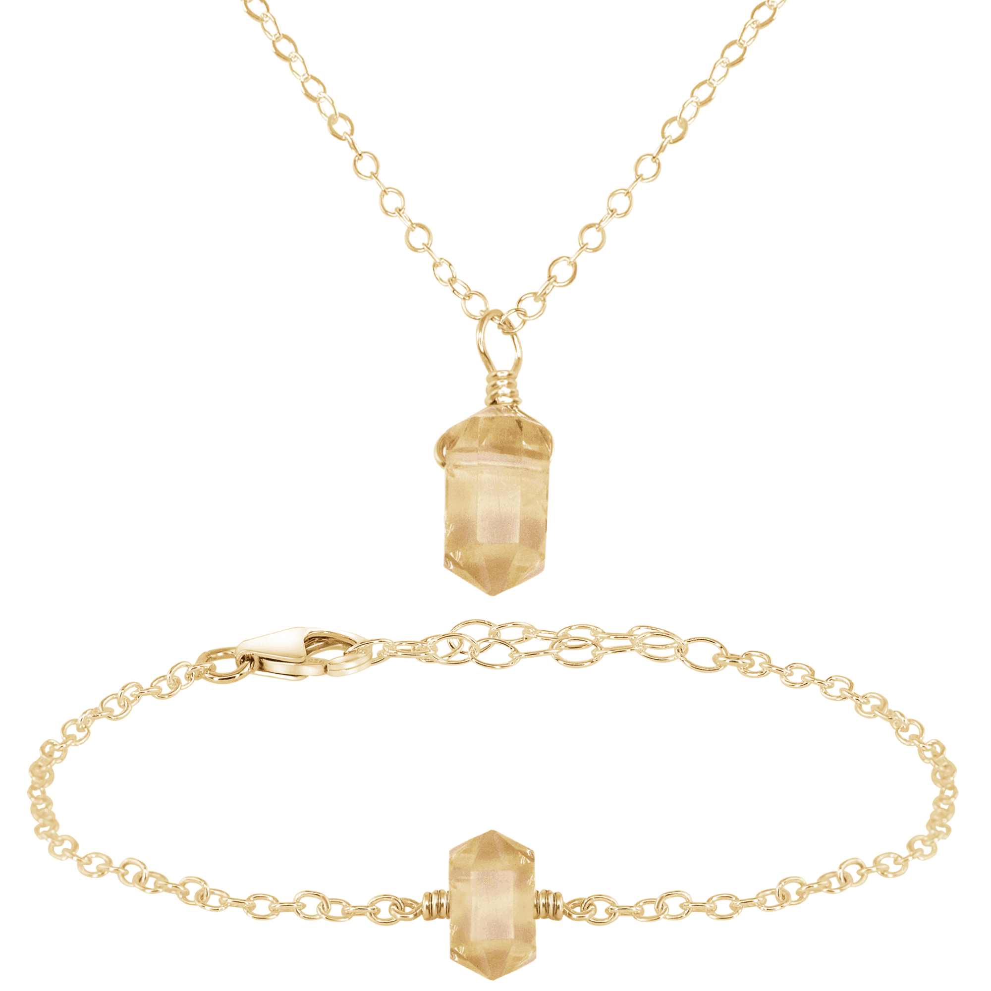 Citrine Double Terminated Crystal Necklace & Bracelet Set - Citrine Double Terminated Crystal Necklace & Bracelet Set - 14k Gold Fill - Luna Tide Handmade Crystal Jewellery