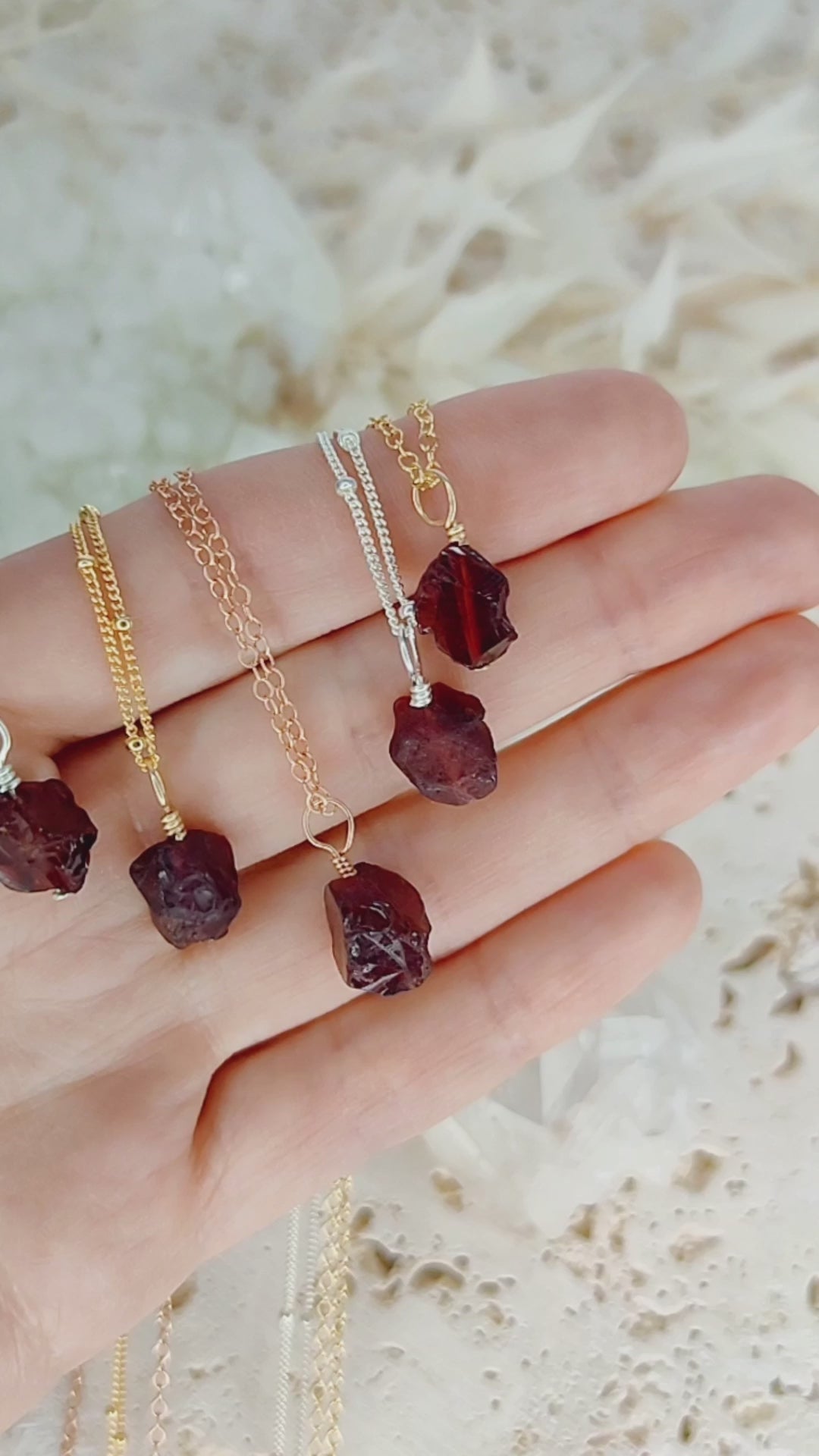 Tiny Raw Garnet Pendant Necklace