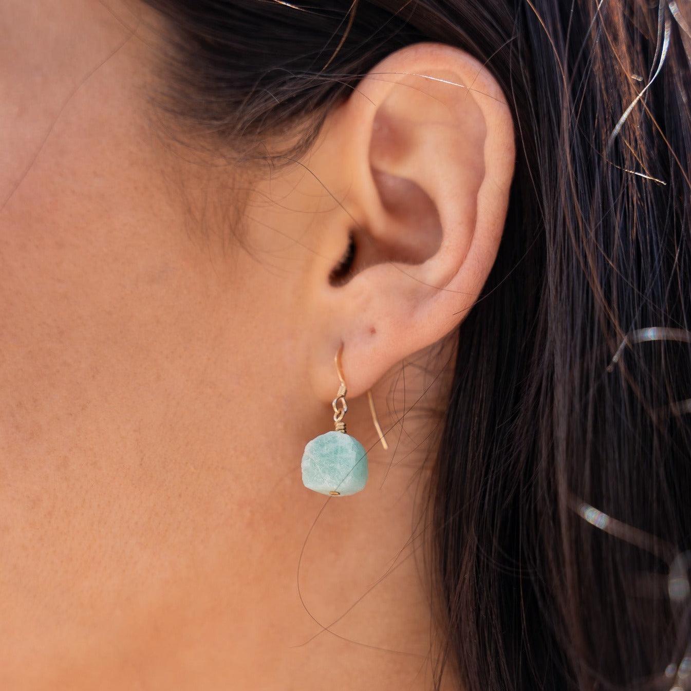 Raw Amazonite Crystal Jewellery Set - Raw Amazonite Crystal Jewellery Set - 14k Gold Fill / Cable / Necklace & Earrings & Bracelet - Luna Tide Handmade Crystal Jewellery