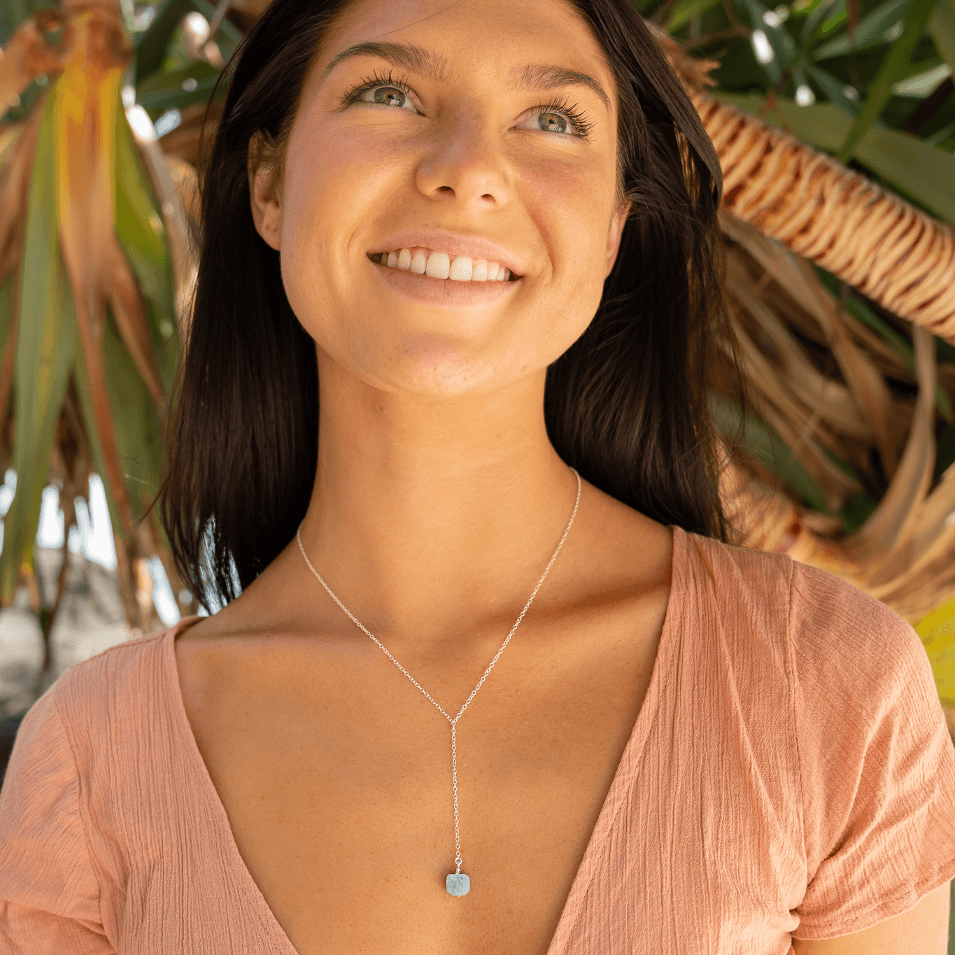 Raw Amazonite Crystal Lariat Necklace - Raw Amazonite Crystal Lariat Necklace - Sterling Silver - Luna Tide Handmade Crystal Jewellery