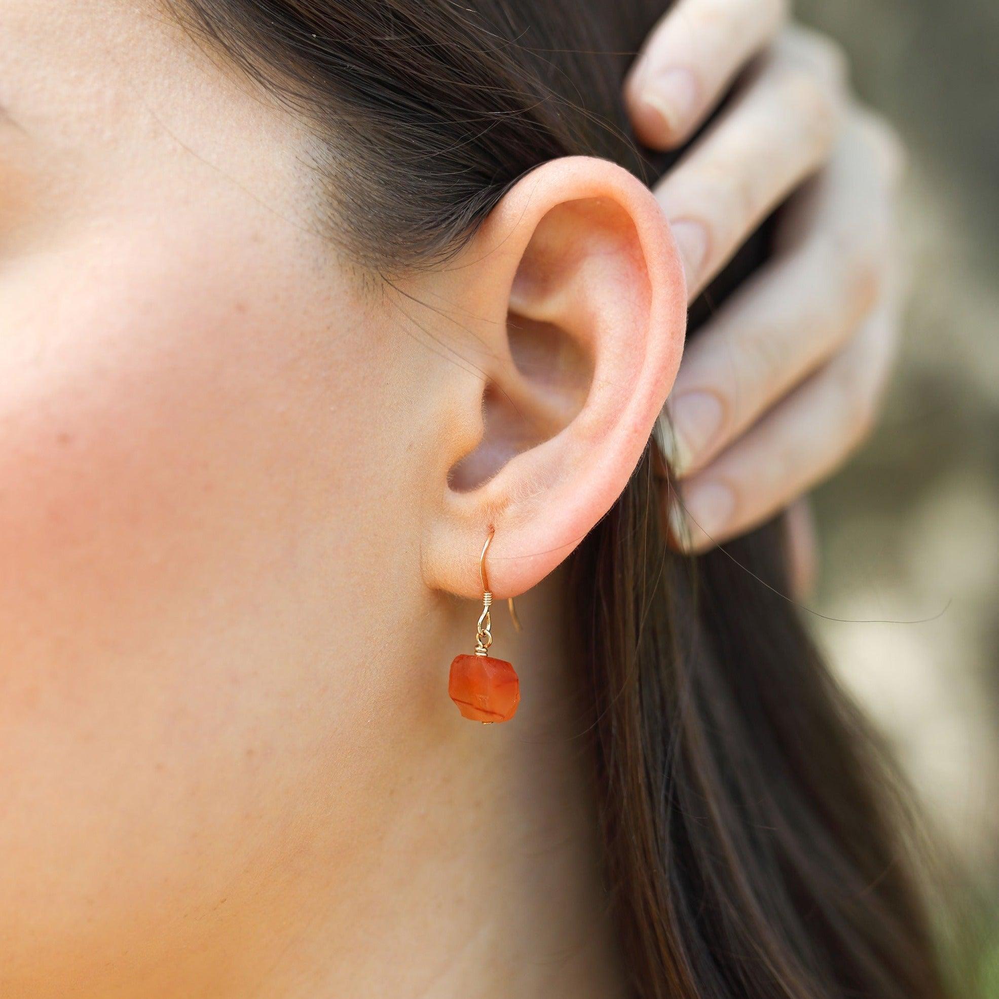 Raw Carnelian Crystal Jewellery Set - Raw Carnelian Crystal Jewellery Set - 14k Gold Fill / Cable / Necklace & Earrings & Bracelet - Luna Tide Handmade Crystal Jewellery