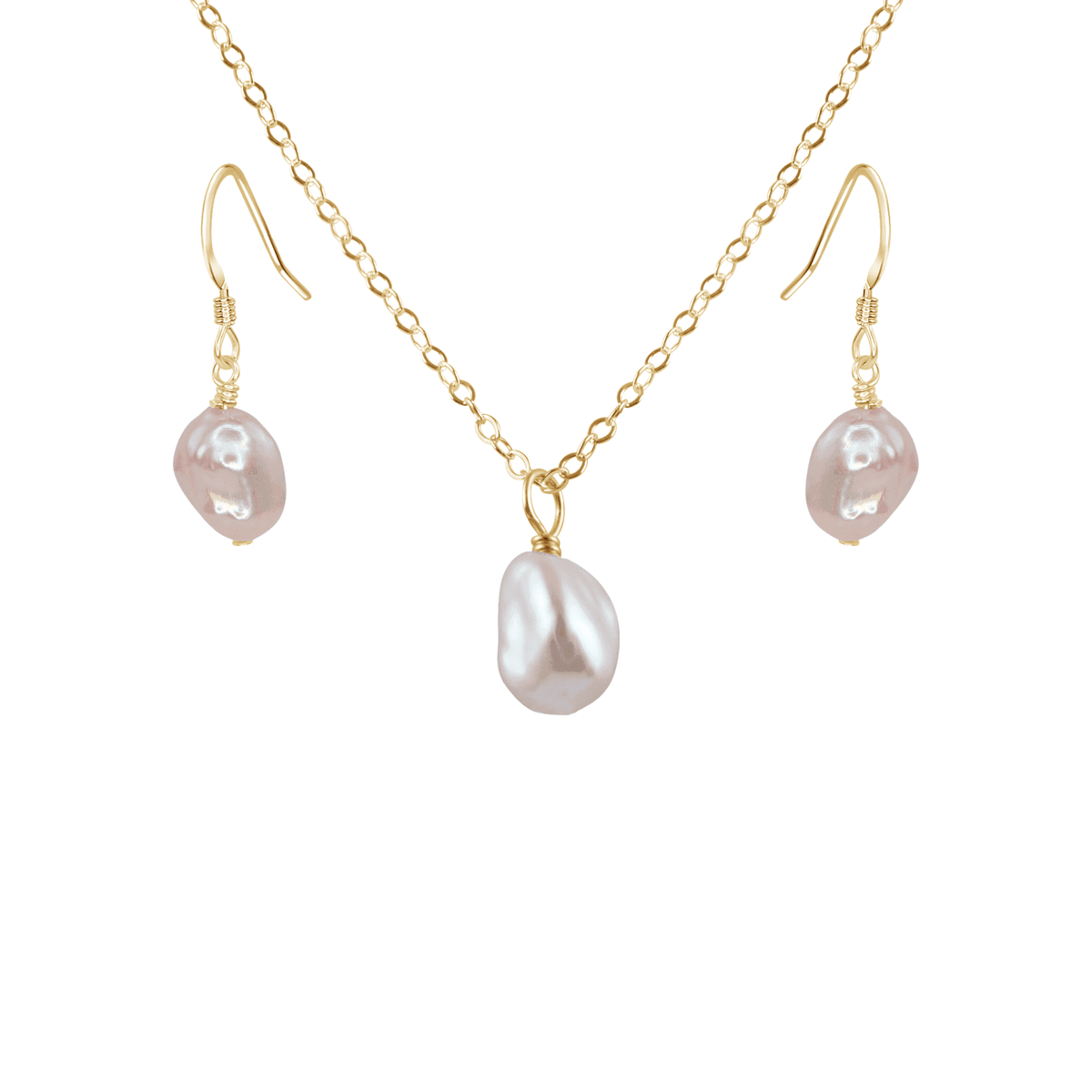 Raw Freshwater Pearl Crystal Earrings & Necklace Set - Raw Freshwater Pearl Crystal Earrings & Necklace Set - 14k Gold Fill / Cable - Luna Tide Handmade Crystal Jewellery