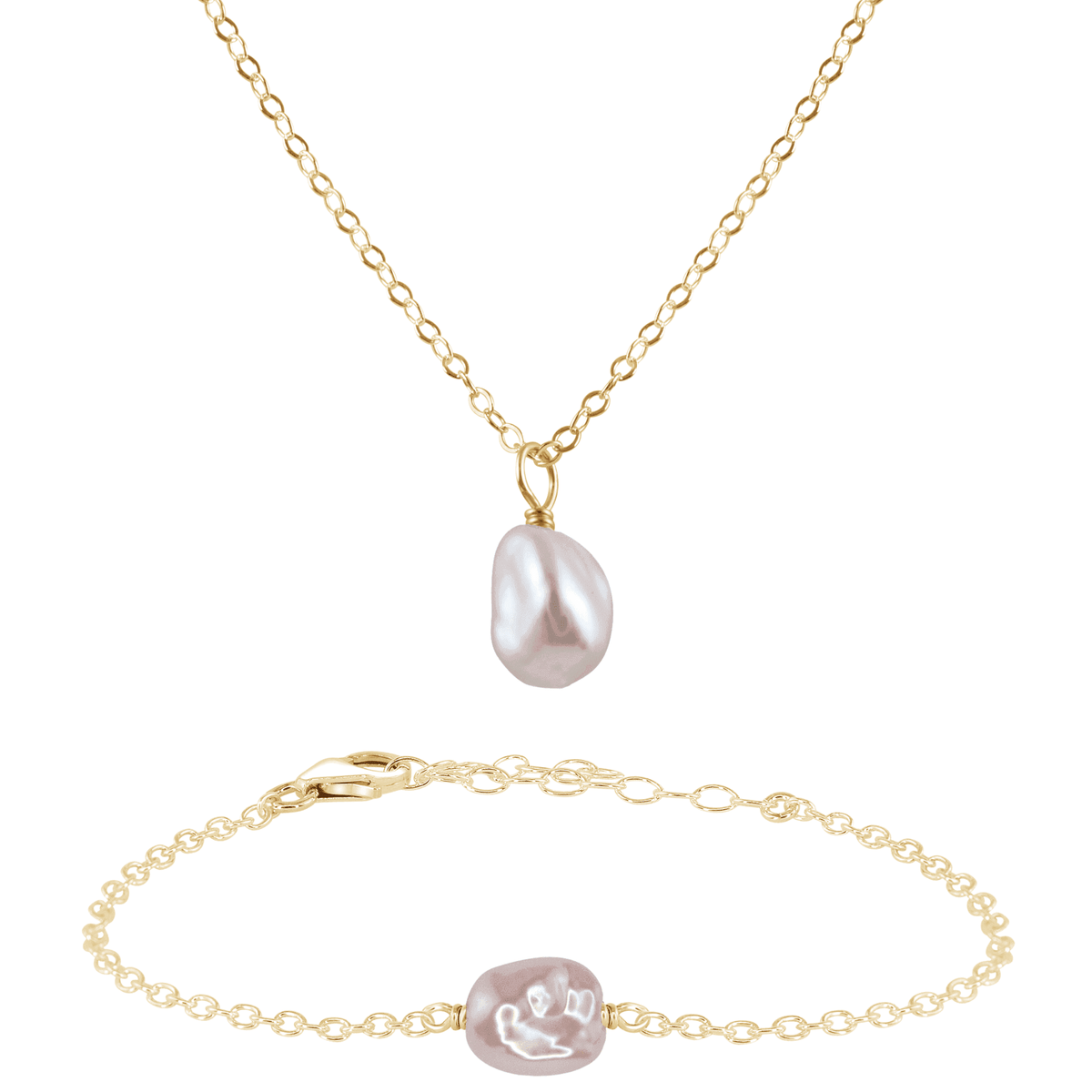 Raw Freshwater Pearl Crystal Necklace & Bracelet Set - Raw Freshwater Pearl Crystal Necklace & Bracelet Set - 14k Gold Fill - Luna Tide Handmade Crystal Jewellery
