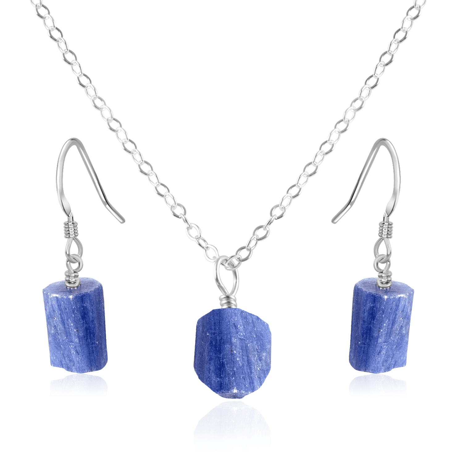 Raw Kyanite Crystal Jewellery Set - Raw Kyanite Crystal Jewellery Set - Sterling Silver / Cable / Necklace & Earrings - Luna Tide Handmade Crystal Jewellery