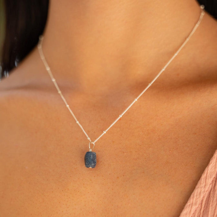 Raw Sapphire Crystal Jewellery Set - Raw Sapphire Crystal Jewellery Set - Sterling Silver / Cable / Necklace & Earrings & Bracelet - Luna Tide Handmade Crystal Jewellery