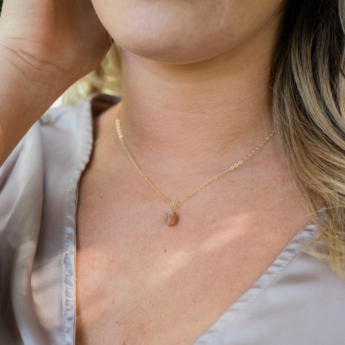 Raw Sunstone Crystal Jewellery Set - Raw Sunstone Crystal Jewellery Set - 14k Gold Fill / Cable / Necklace & Earrings & Bracelet - Luna Tide Handmade Crystal Jewellery