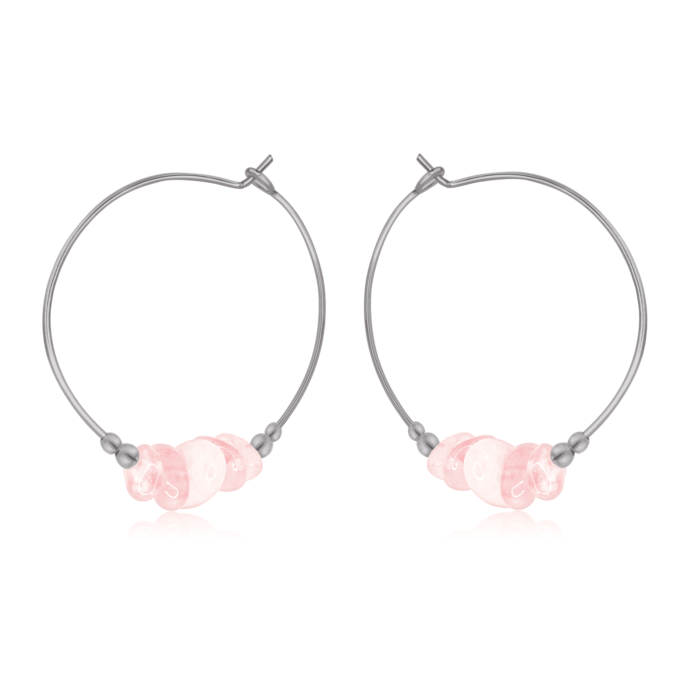 Rose Quartz Crystal Chip Large Hoop Earrings - Rose Quartz Crystal Chip Large Hoop Earrings - Stainless Steel - Luna Tide Handmade Crystal Jewellery