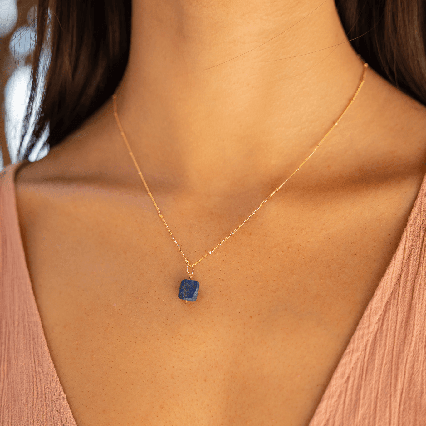 Tiny Raw Lapis Lazuli Pendant Necklace - Tiny Raw Lapis Lazuli Pendant Necklace - Sterling Silver / Cable - Luna Tide Handmade Crystal Jewellery