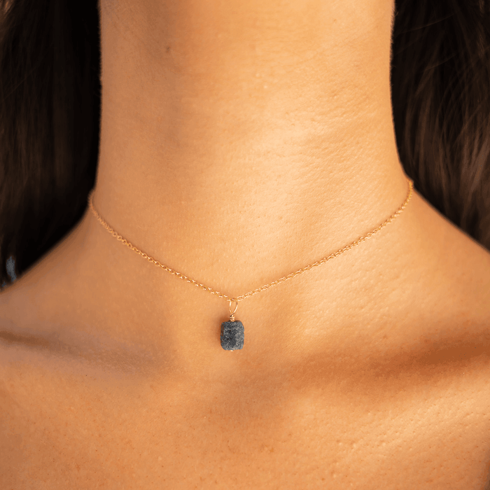 Tiny Rough Sapphire Gemstone Pendant Choker - Tiny Rough Sapphire Gemstone Pendant Choker - 14k Gold Fill / Cable - Luna Tide Handmade Crystal Jewellery