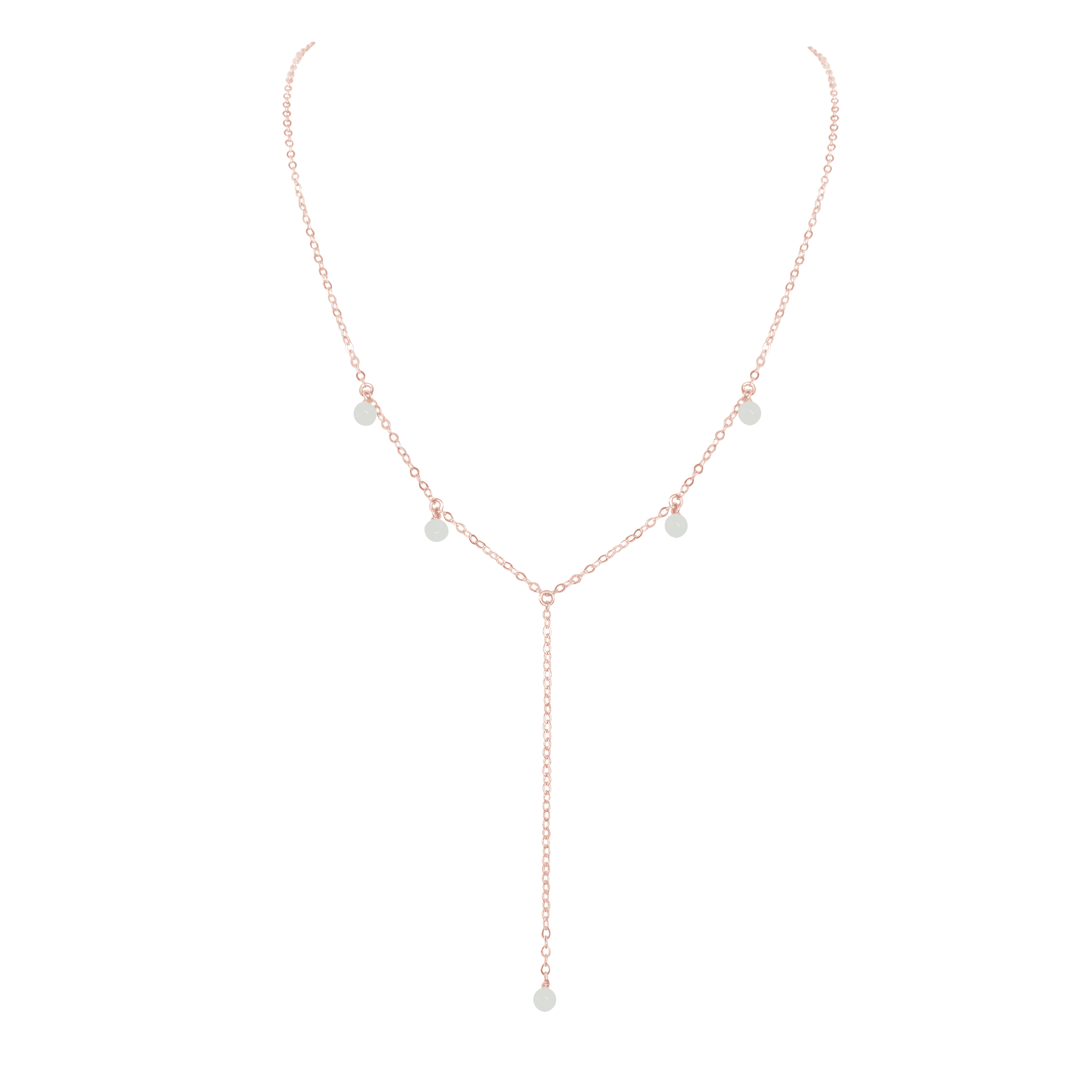 White Moonstone Crystal Boho Lariat Necklace - White Moonstone Crystal Boho Lariat Necklace - 14k Rose Gold Fill - Luna Tide Handmade Crystal Jewellery