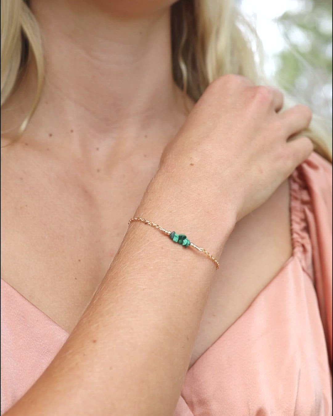 Malachite Chip Bead Bar Bracelet