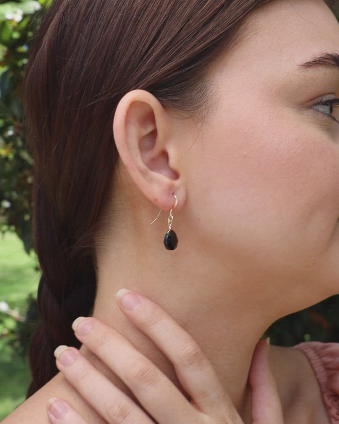 Black Tourmaline Gemstone Teardrop Dangle Earrings