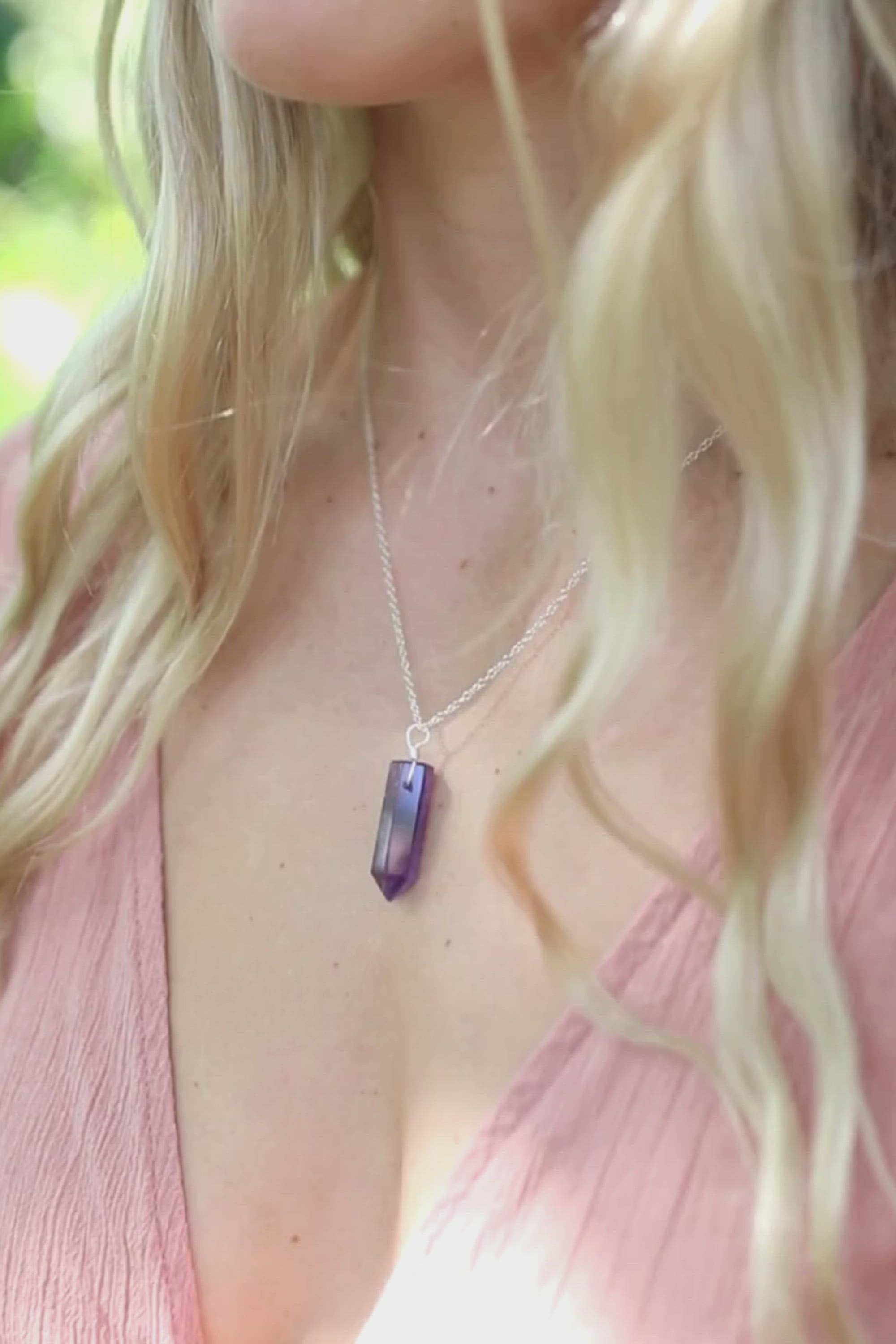 Amethyst Crystal Generator Point Pendant Necklace