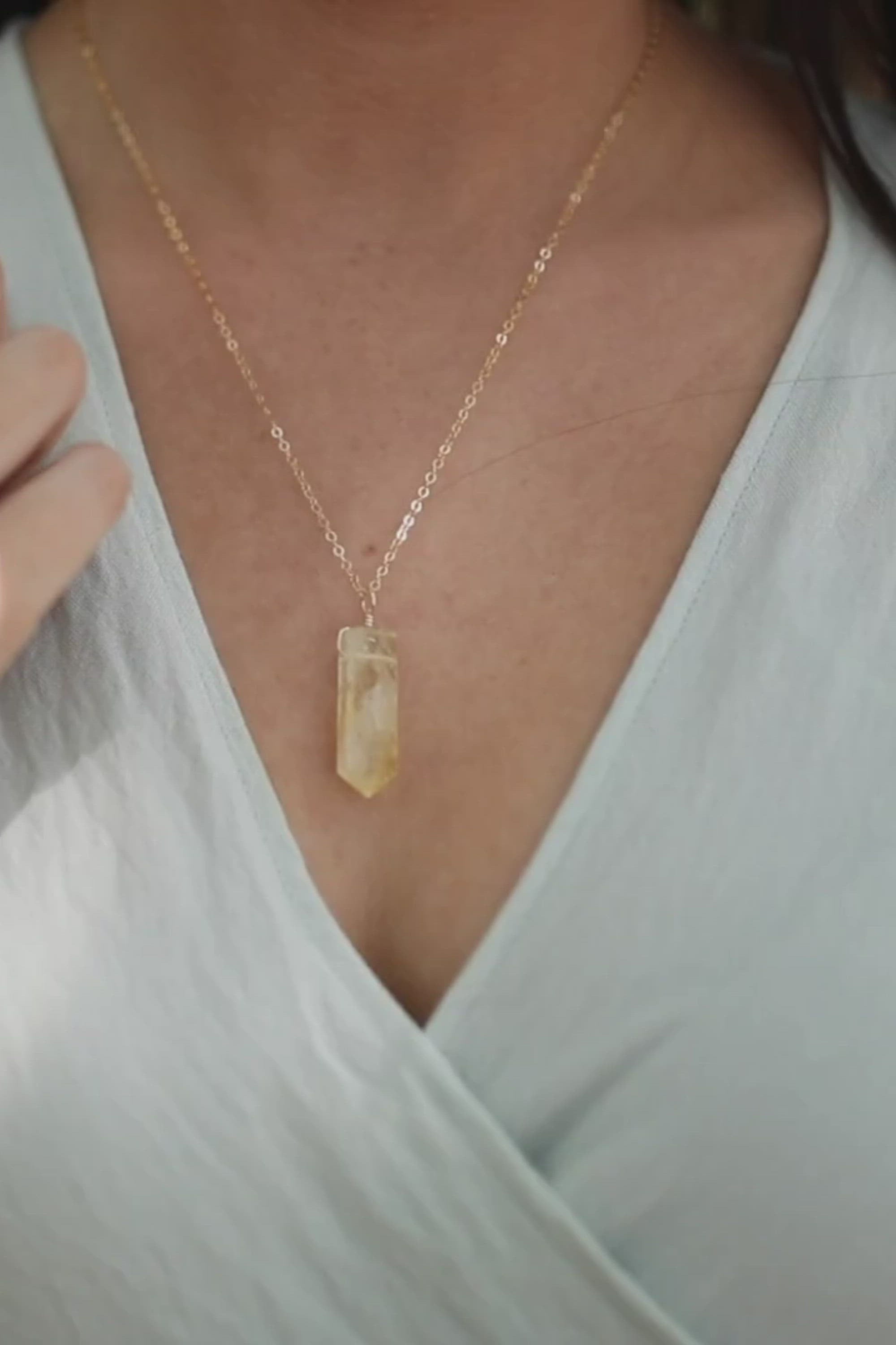 Golden Citrine Crystal Generator Point Pendant Necklace