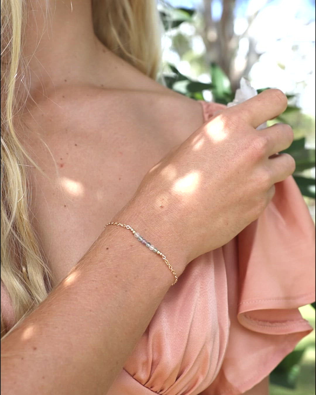 Sparkling Rainbow Fluorite Gemstone Faceted Bead Bar Bracelet