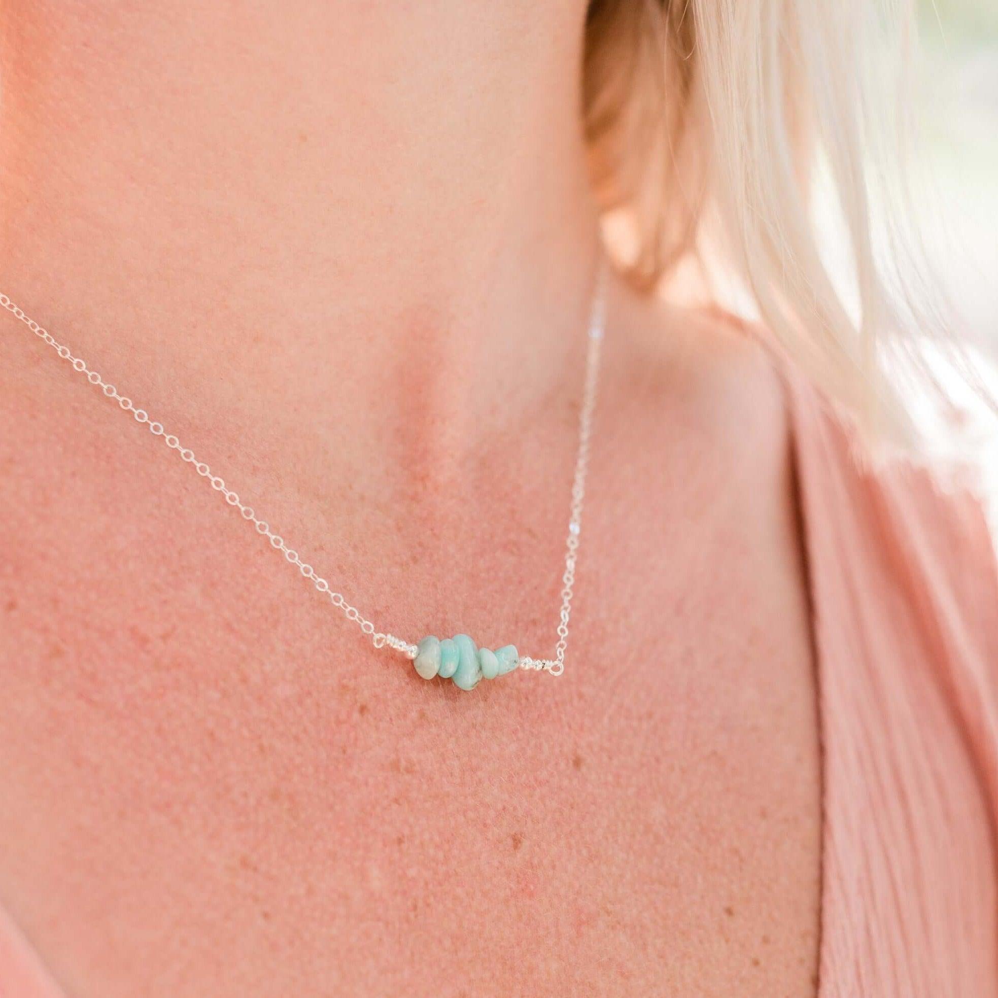 Amazonite Chip Bead Bar Necklace - Amazonite Chip Bead Bar Necklace - 14k Gold Fill - Luna Tide Handmade Crystal Jewellery