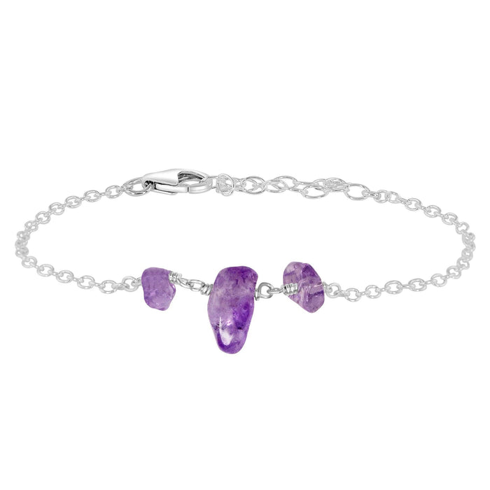 Amethyst Beaded Chain Bracelet - Amethyst Beaded Chain Bracelet - Sterling Silver - Luna Tide Handmade Crystal Jewellery