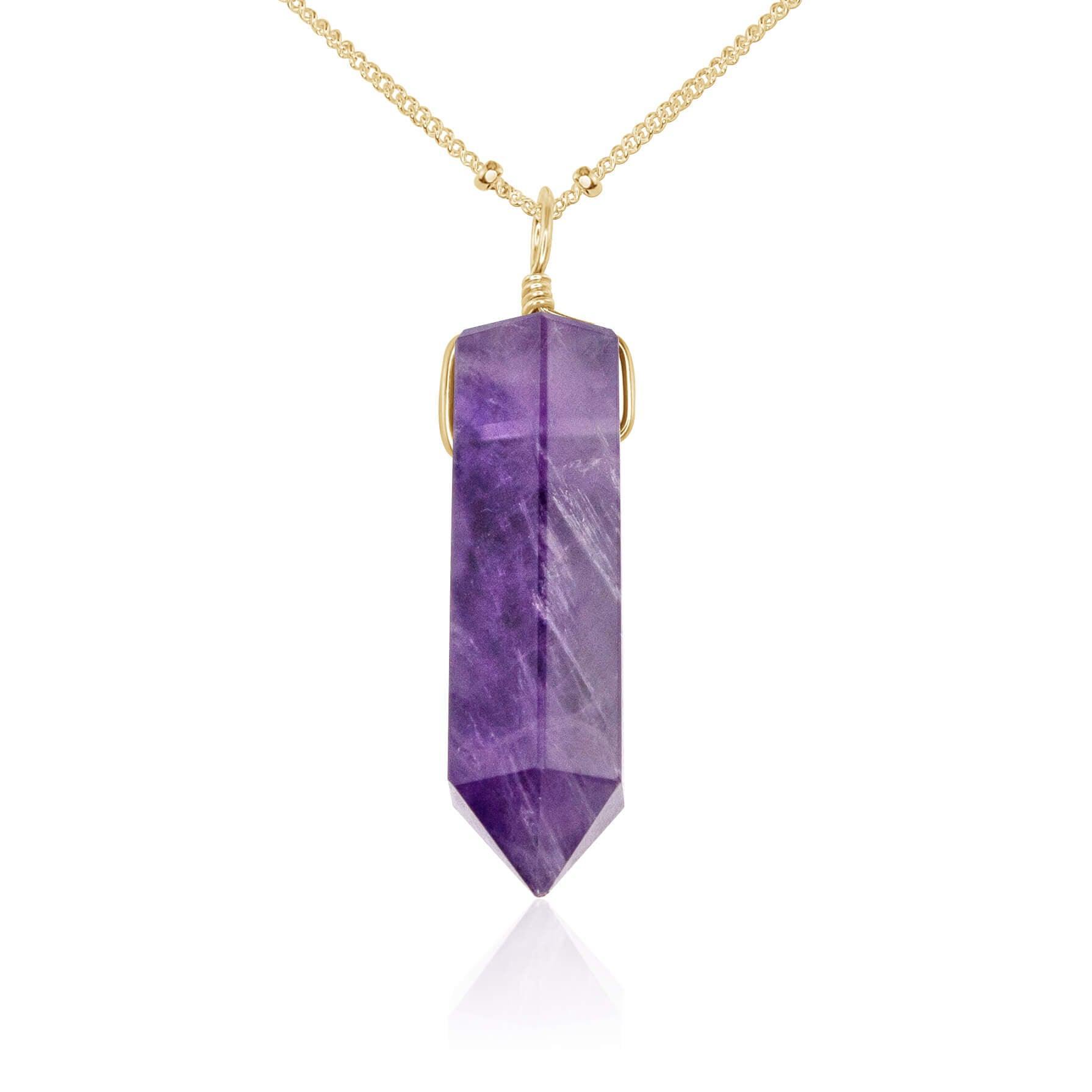 Amethyst Crystal Generator Point Pendant Necklace - Amethyst Crystal Generator Point Pendant Necklace - 14k Gold Fill / Satellite - Luna Tide Handmade Crystal Jewellery