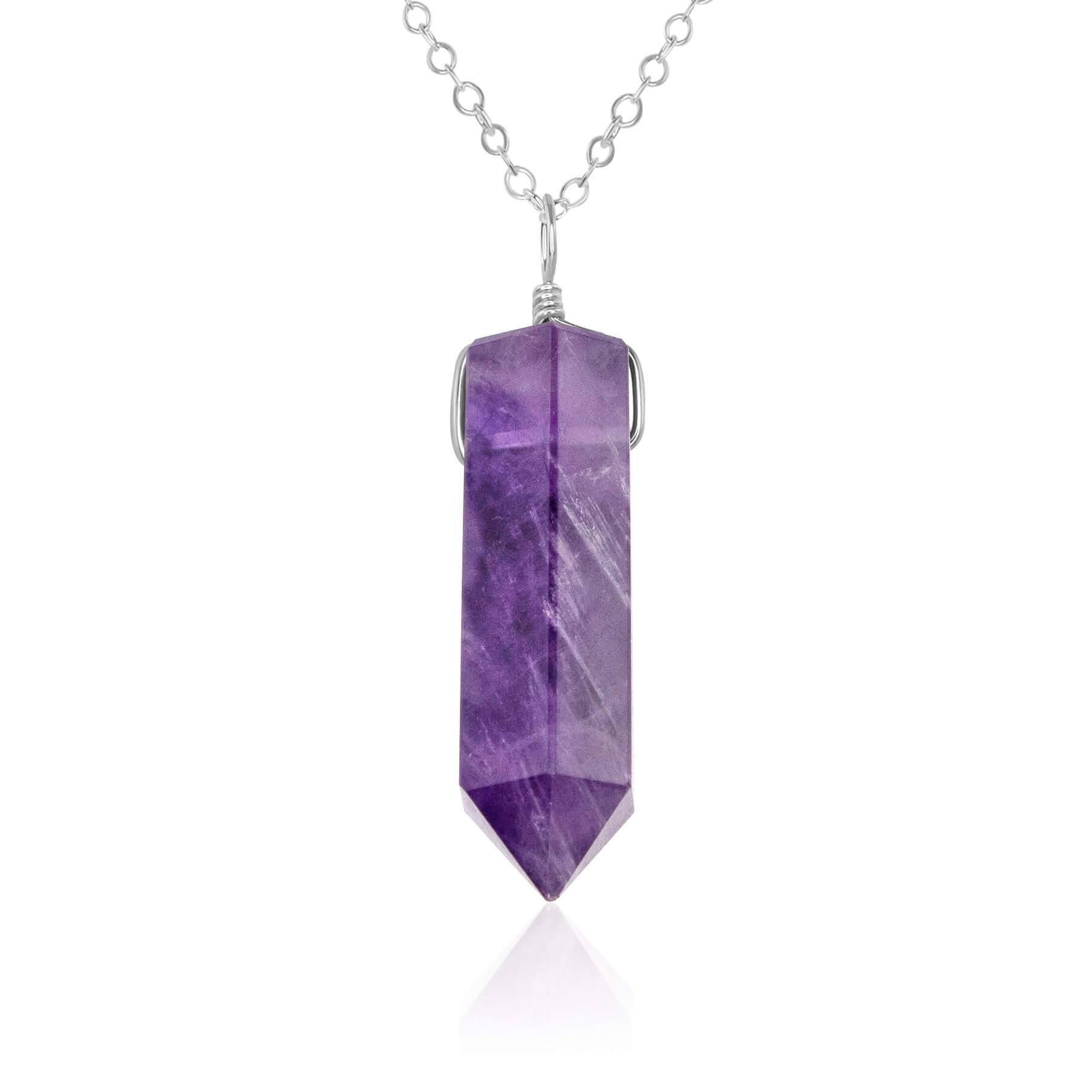 Amethyst Crystal Generator Point Pendant Necklace - Amethyst Crystal Generator Point Pendant Necklace - Sterling Silver / Cable - Luna Tide Handmade Crystal Jewellery