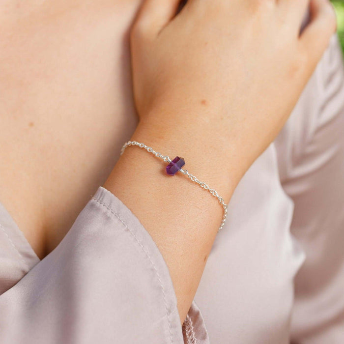 Amethyst Double Terminated Mini Crystal Point Bracelet - Amethyst Double Terminated Mini Crystal Point Bracelet - Sterling Silver - Luna Tide Handmade Crystal Jewellery