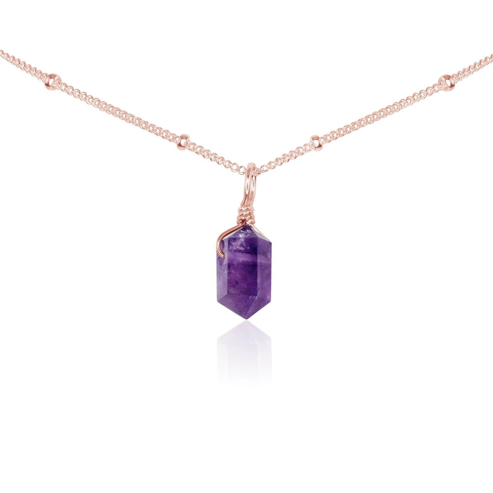 Amethyst Mini Double Terminated Crystal Point Pendant Choker Necklace - Amethyst Mini Double Terminated Crystal Point Pendant Choker Necklace - 14k Rose Gold Fill / Satellite - Luna Tide Handmade Crystal Jewellery