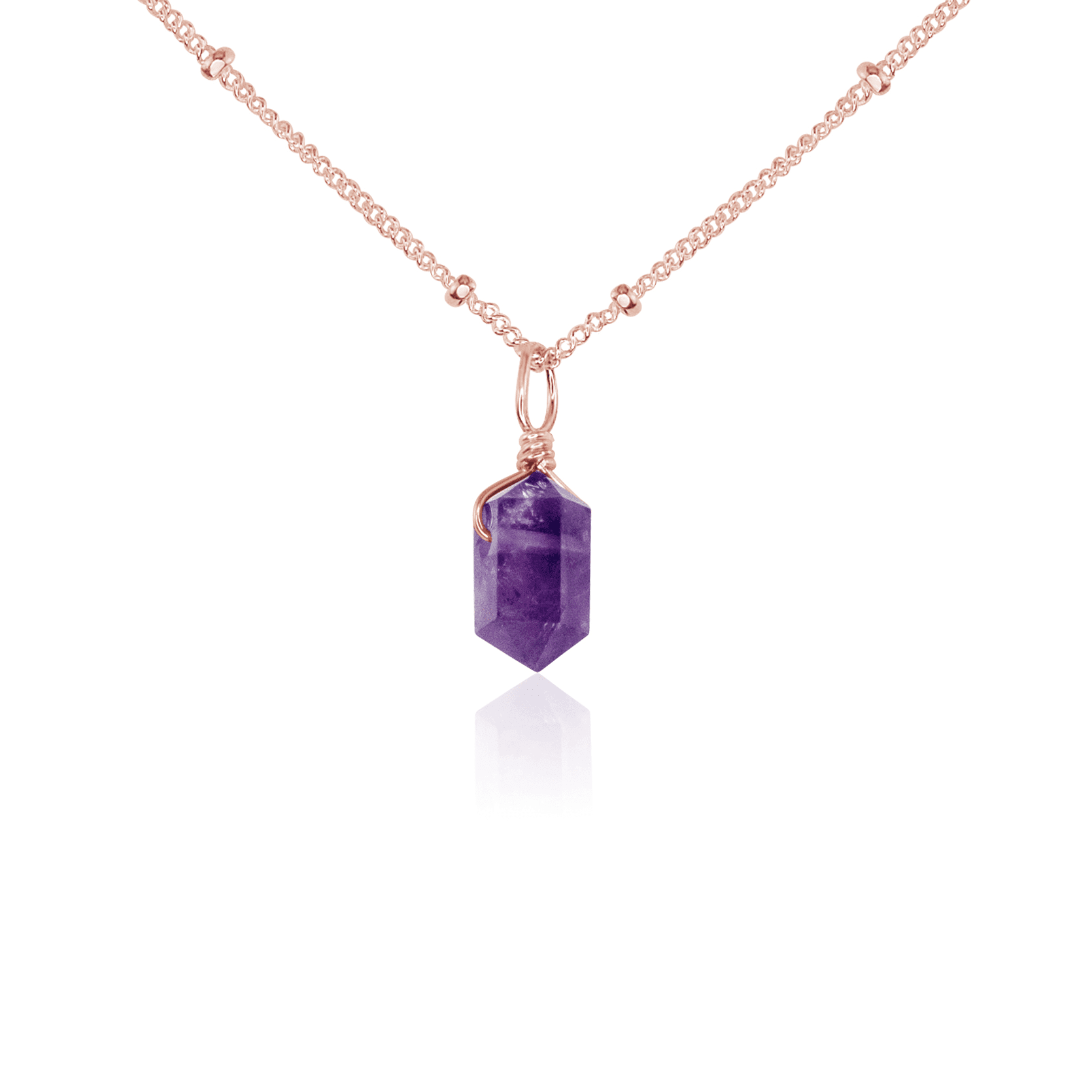 Amethyst Mini Double Terminated Crystal Point Pendant Necklace - Amethyst Mini Double Terminated Crystal Point Pendant Necklace - 14k Rose Gold Fill / Satellite - Luna Tide Handmade Crystal Jewellery