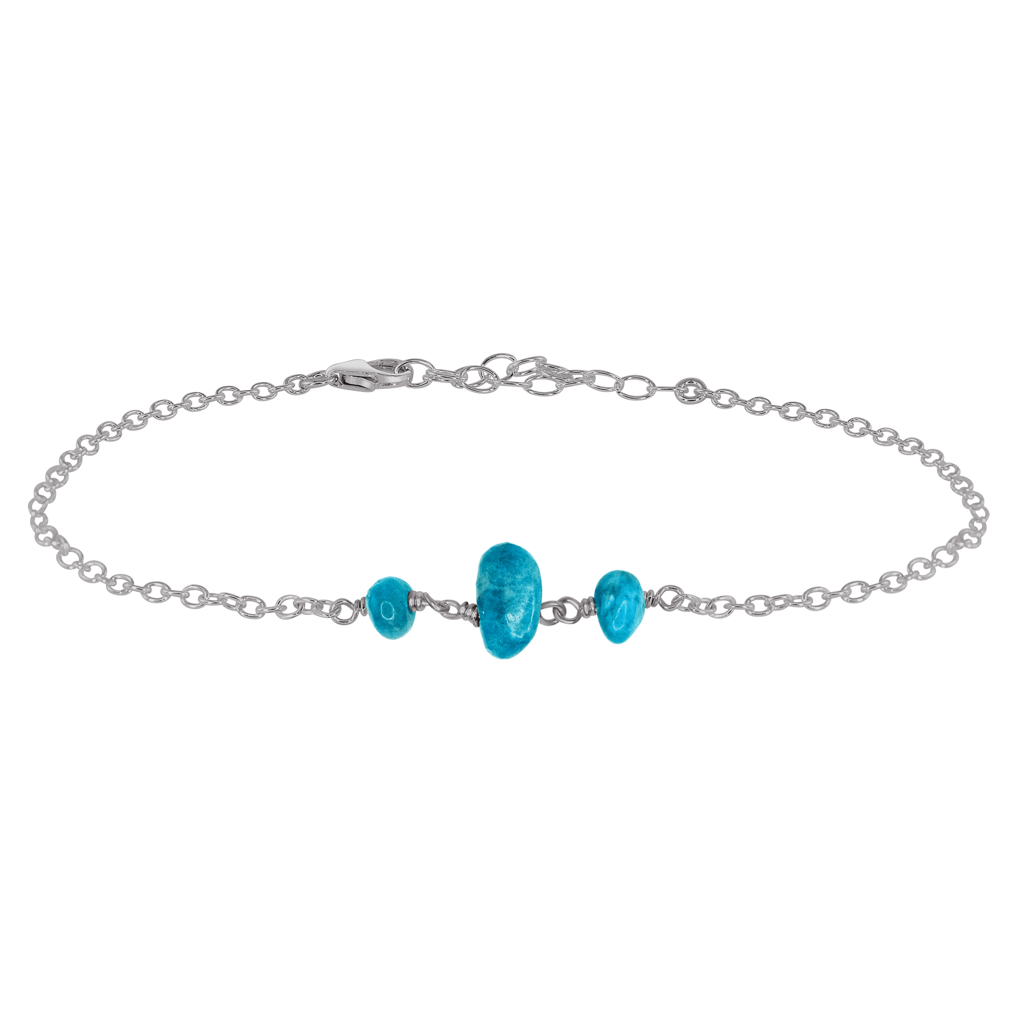 Apatite Beaded Chain Anklet - Apatite Beaded Chain Anklet - Stainless Steel - Luna Tide Handmade Crystal Jewellery