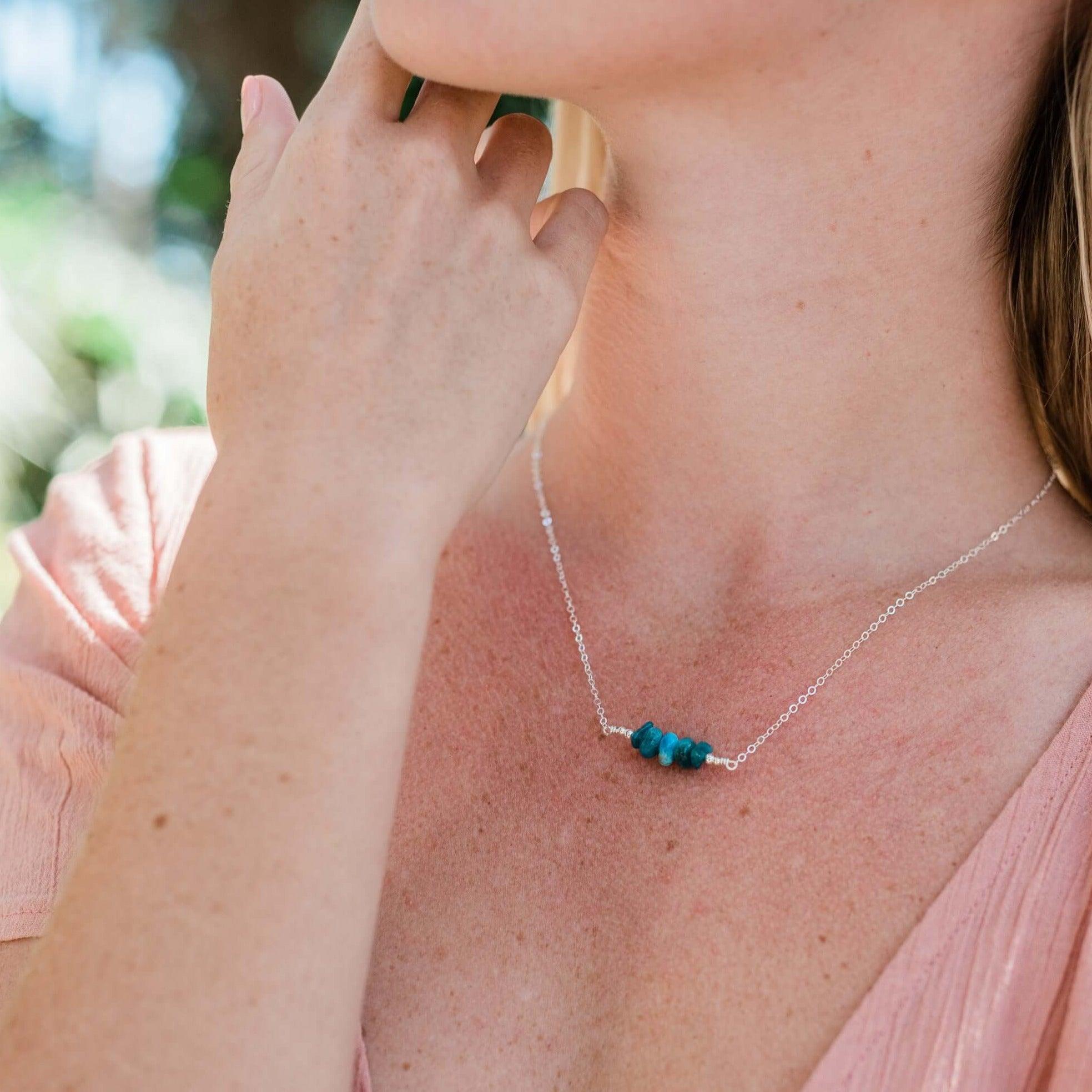 Apatite Chip Bead Bar Necklace - Apatite Chip Bead Bar Necklace - 14k Gold Fill - Luna Tide Handmade Crystal Jewellery