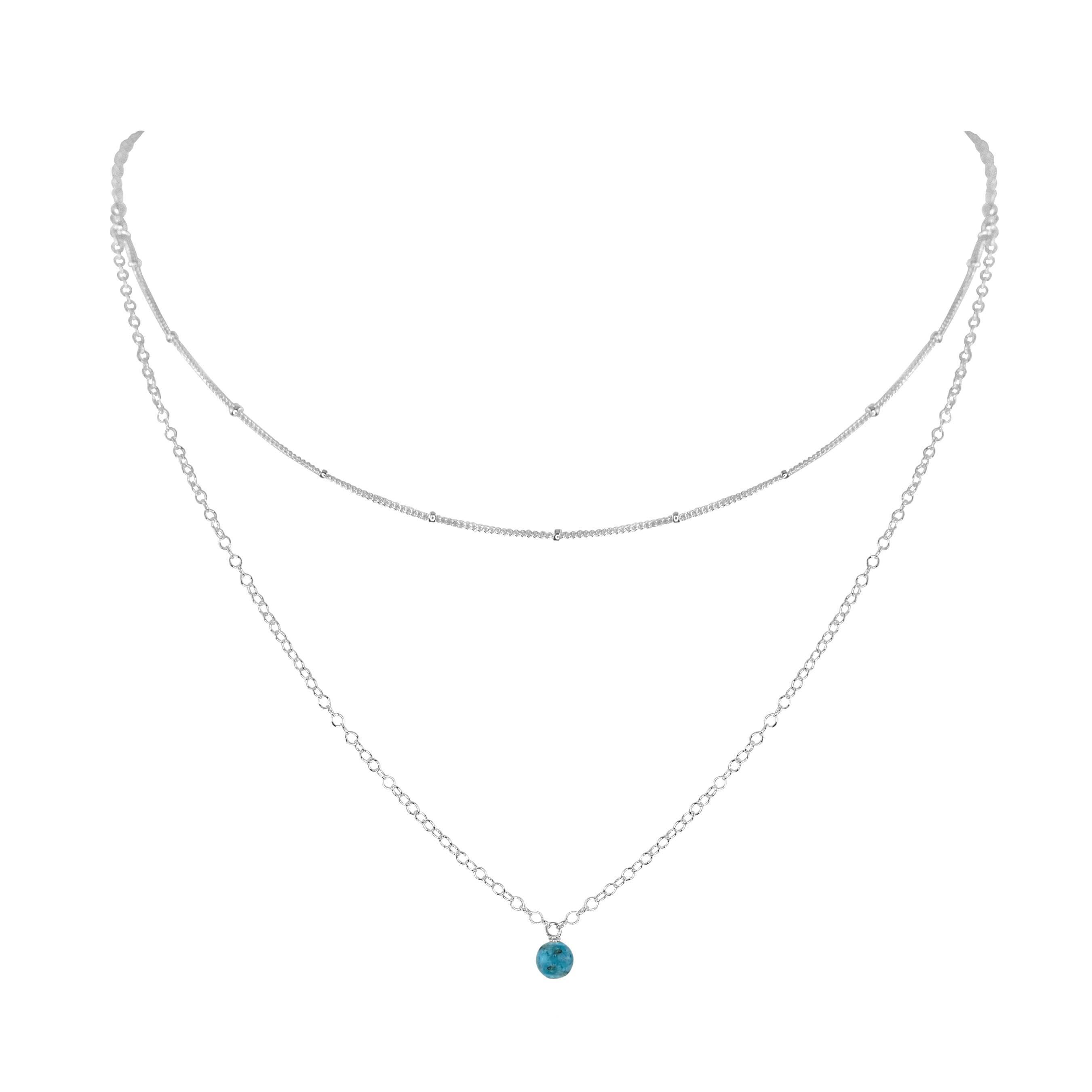 Apatite Gemstone Chain Layered Choker Necklace - Apatite Gemstone Chain Layered Choker Necklace - Sterling Silver - Luna Tide Handmade Crystal Jewellery