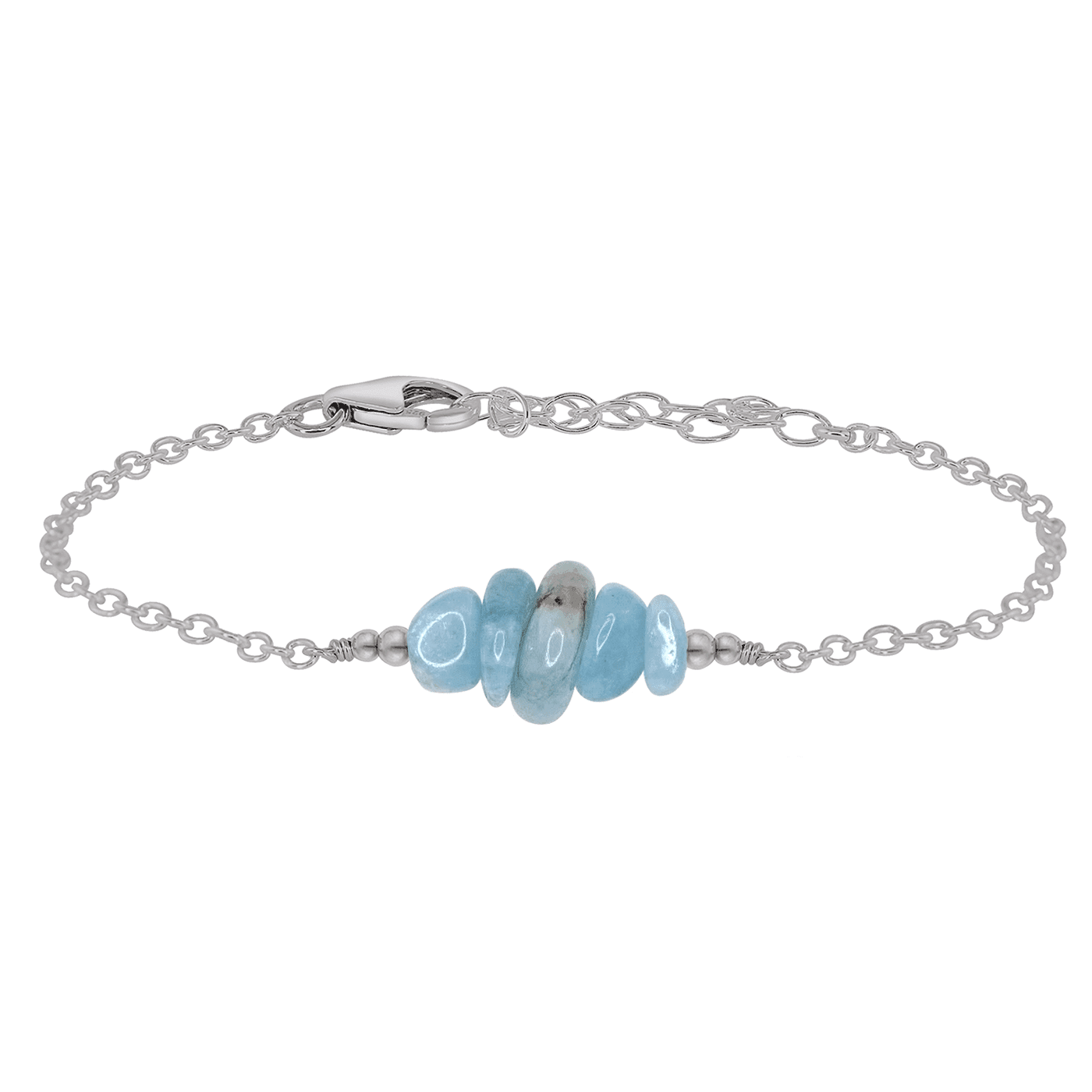 Aquamarine Chip Bead Bar Bracelet - Aquamarine Chip Bead Bar Bracelet - Stainless Steel - Luna Tide Handmade Crystal Jewellery