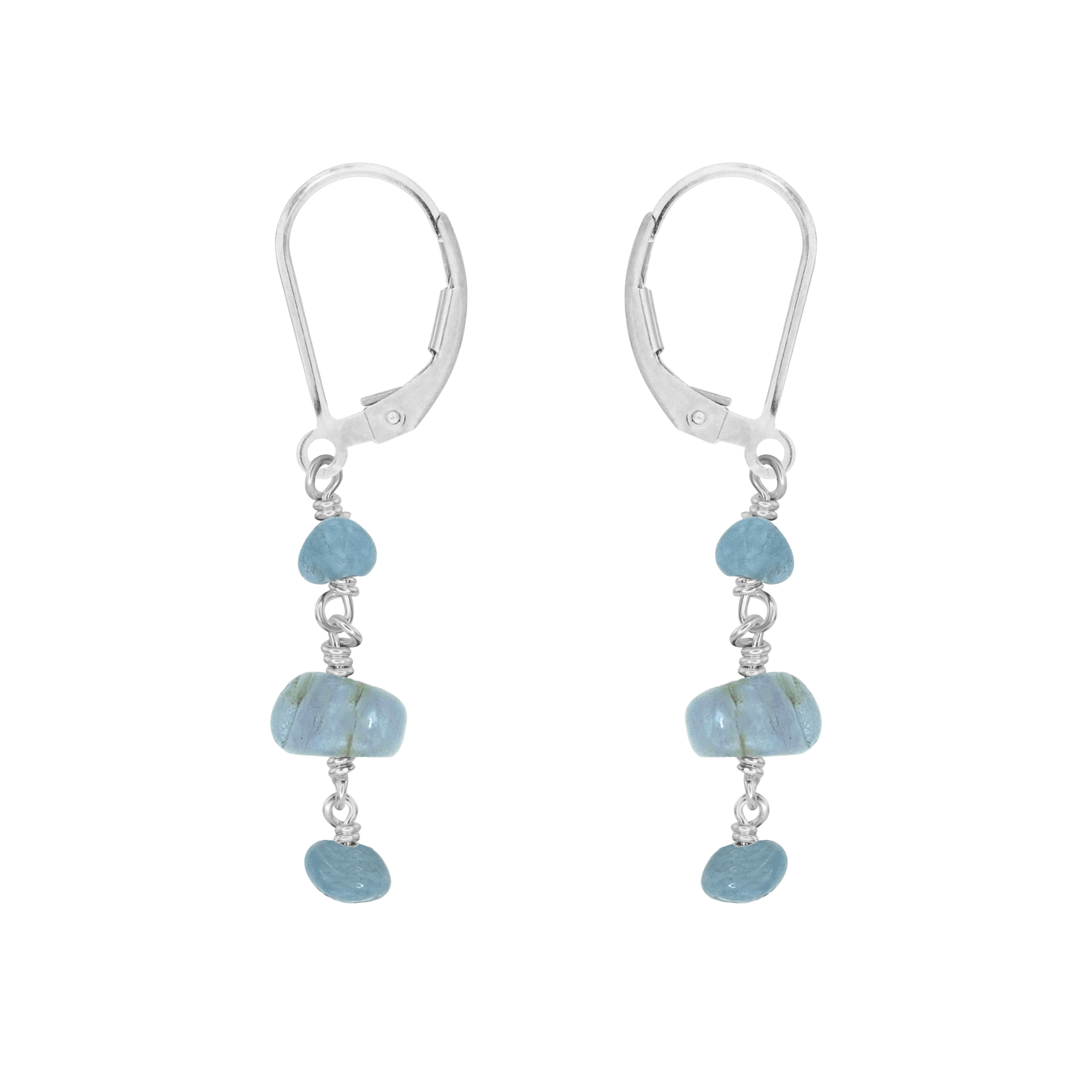 Aquamarine Crystal Beaded Chain Dangle Leverback Earrings - Aquamarine Crystal Beaded Chain Dangle Leverback Earrings - Sterling Silver - Luna Tide Handmade Crystal Jewellery