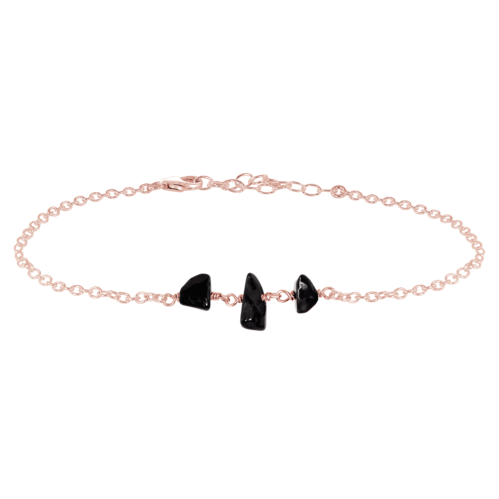 Black Onyx Beaded Chain Anklet - Black Onyx Beaded Chain Anklet - 14k Rose Gold Fill - Luna Tide Handmade Crystal Jewellery